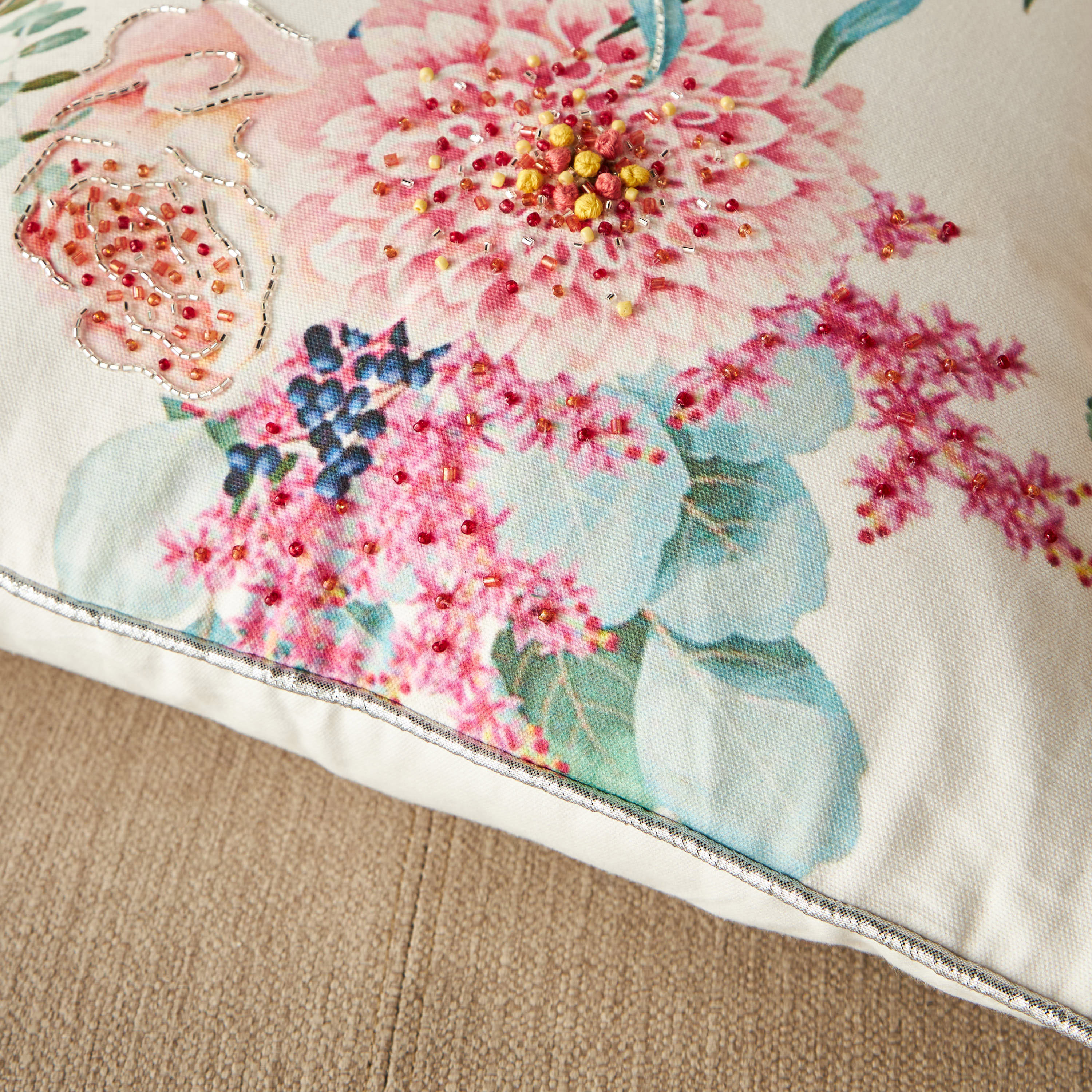 Embellished Floral Decorative Filled Cushion - 45x45 cms-household-cushionsandthrows-filledcushions-decorativecushions-image-3