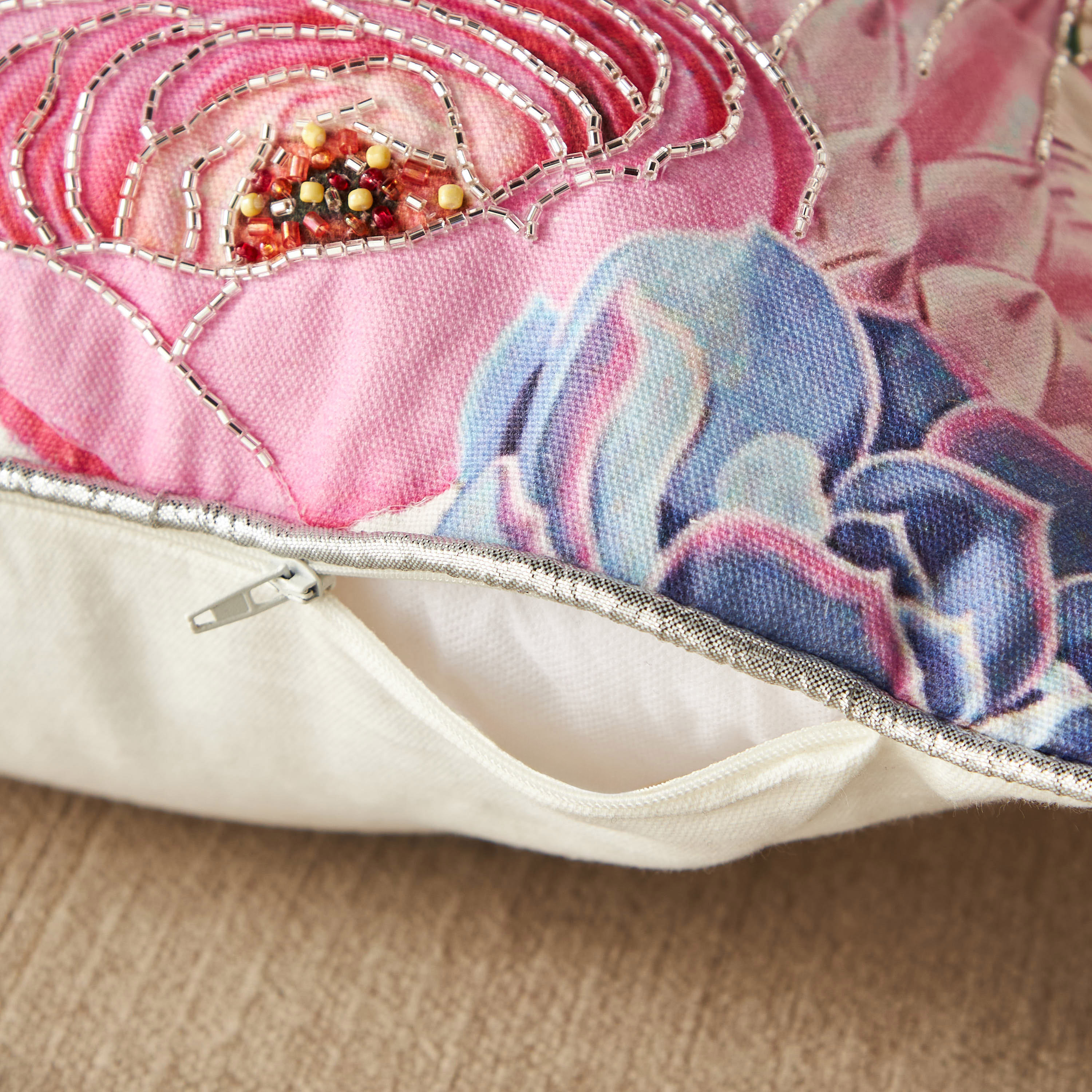 Embellished Floral Decorative Filled Cushion - 45x45 cms-household-cushionsandthrows-filledcushions-decorativecushions-image-4