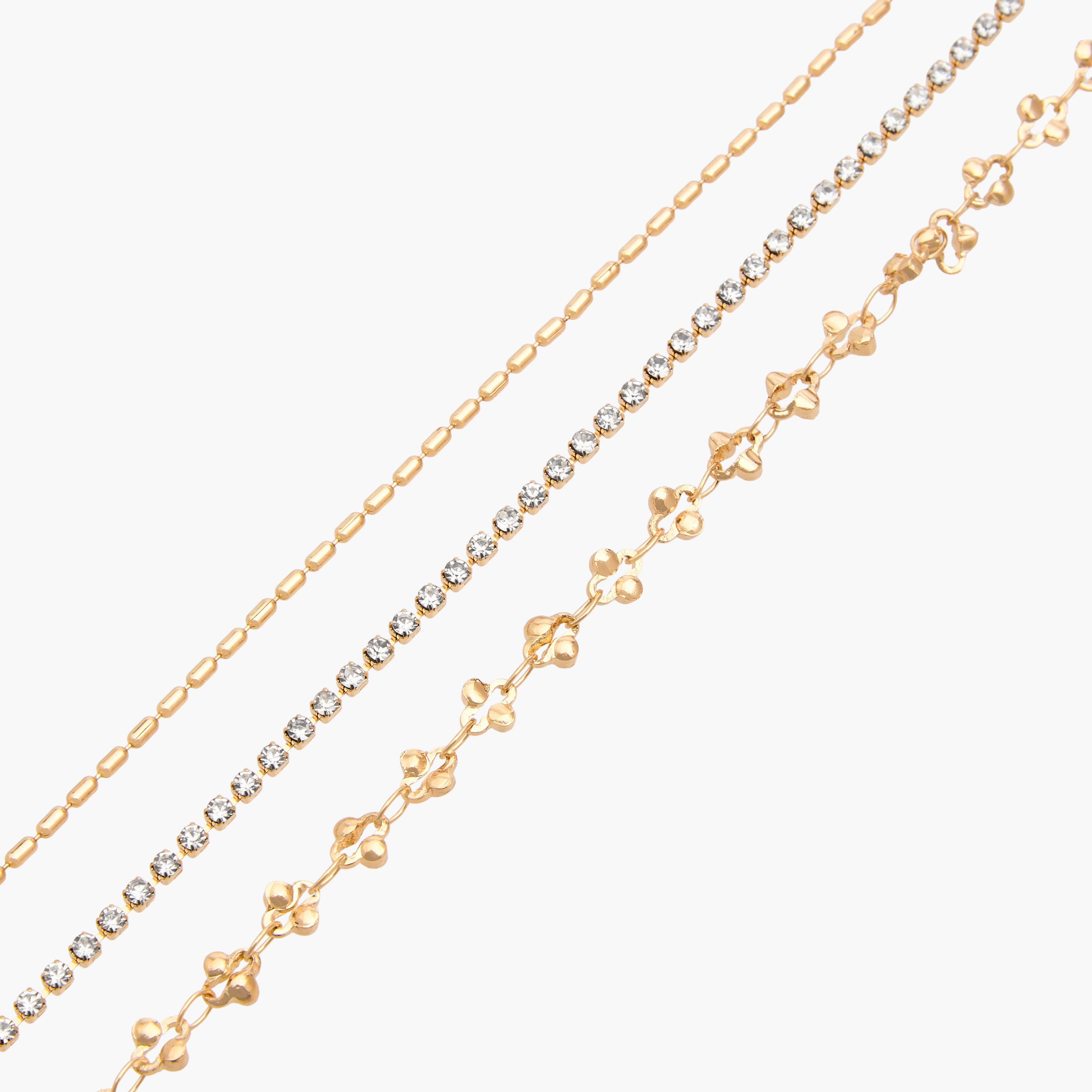 خلاخيل معدن مزينة - عبوة من 3 قطع-women-watchesandjewellery-jewellery-anklets-image-1