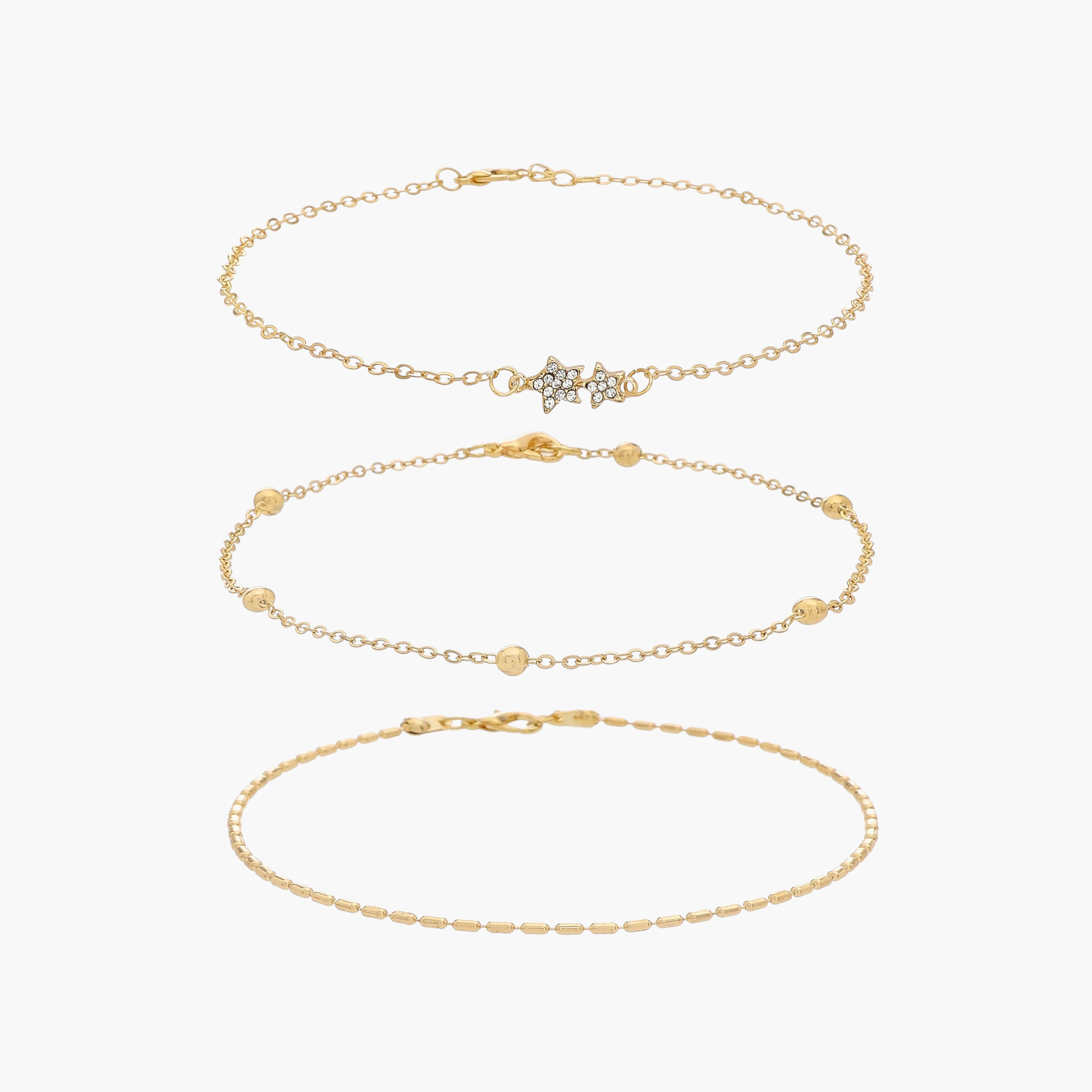 خلاخيل ذهبية اللون بتصاميم متنوعة - عبوة 3 قطع-women-watchesandjewellery-jewellery-anklets-image-9