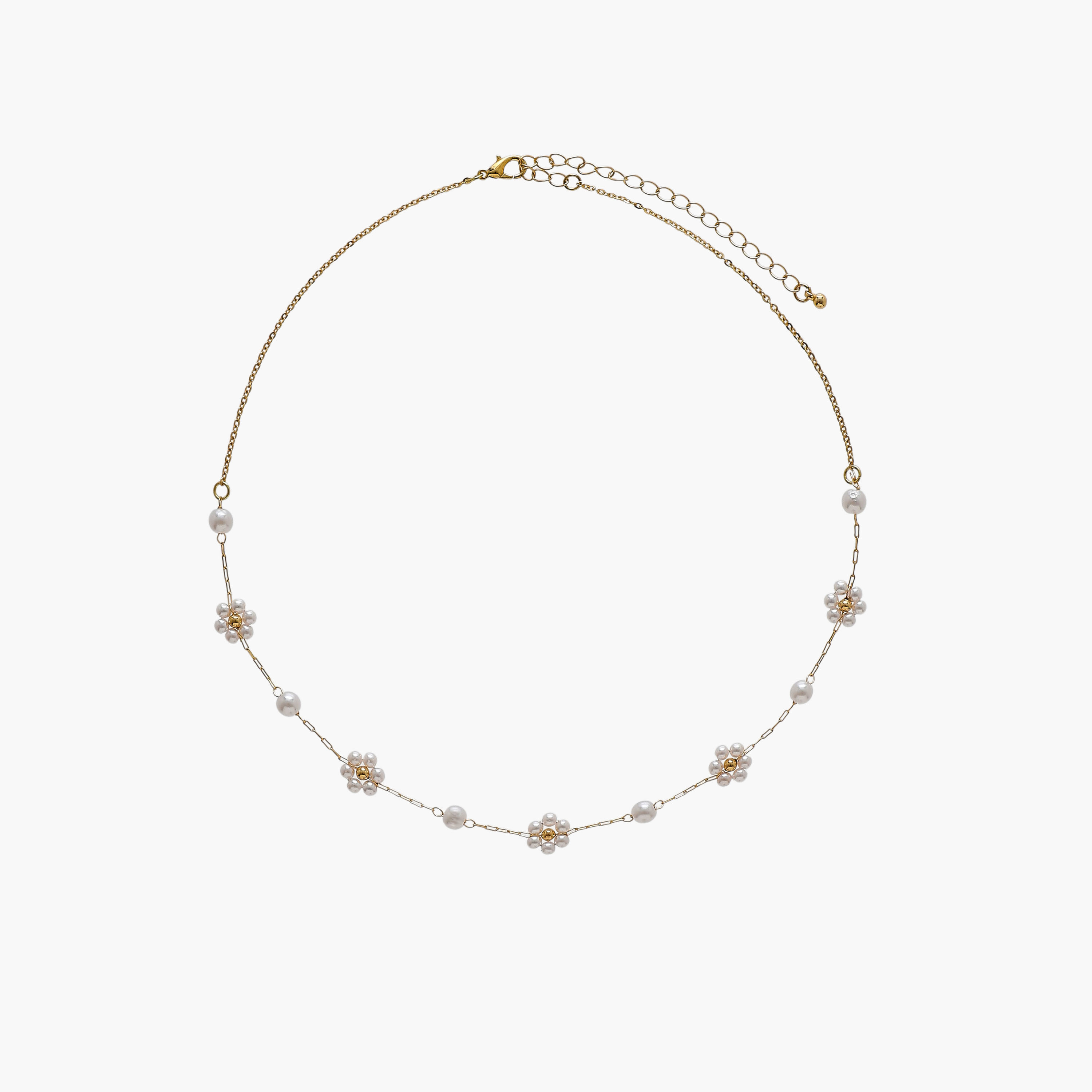 عقد معدني مزين بزهور لؤلؤ-women-watchesandjewellery-jewellery-necklacesandpendants-image-1