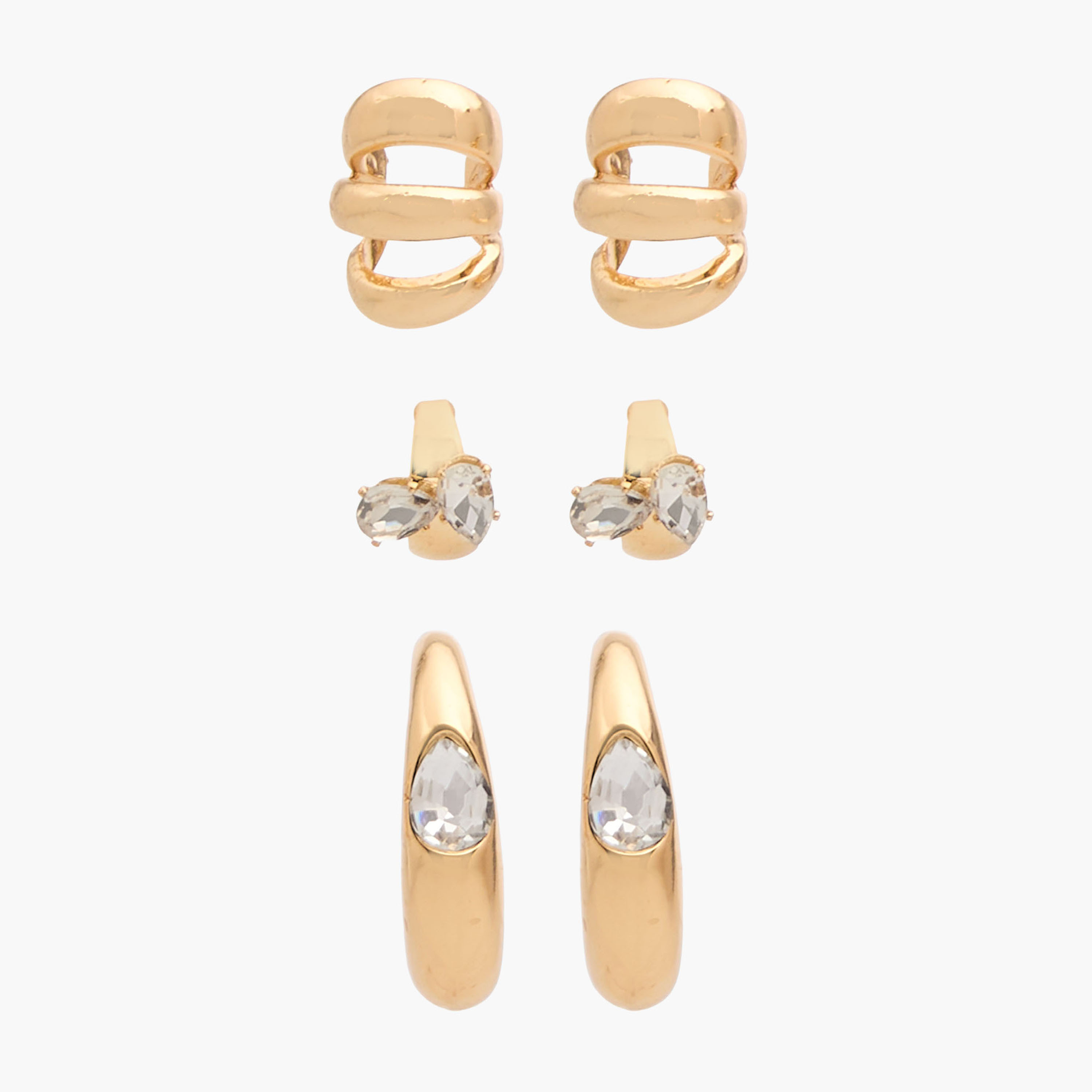 Pack of 3 Metallic Earrings with Pushback Closure-women-watchesandjewellery-jewellery-earrings-image-1