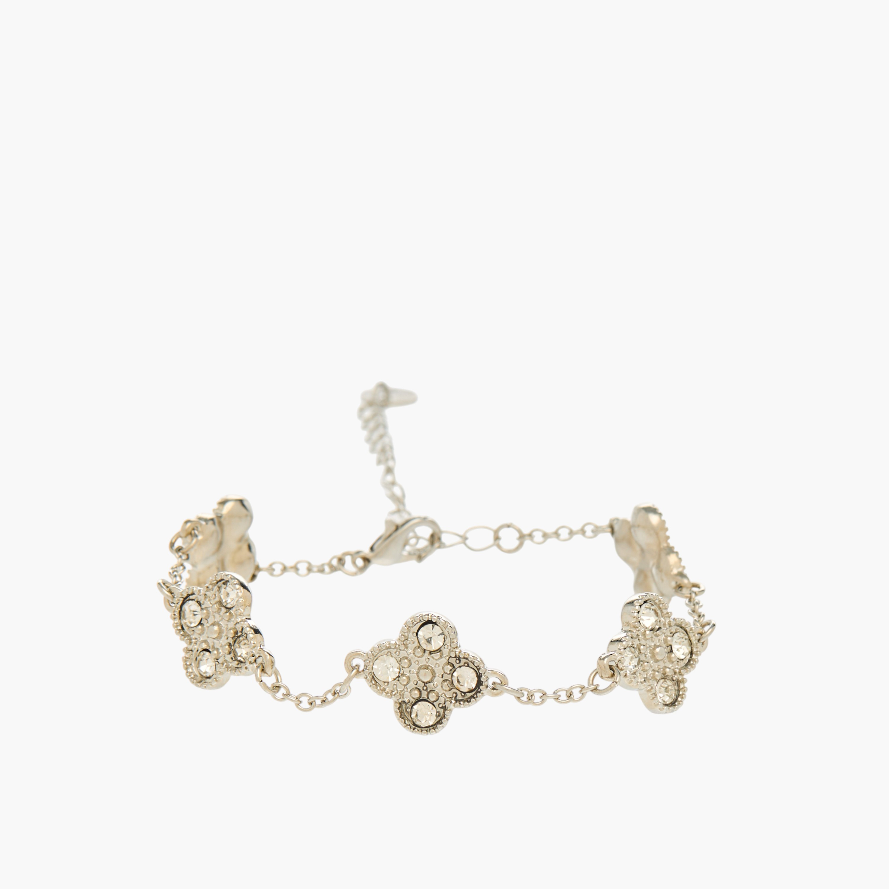 سوار معدن فضي اللون بتصميم زهرة البرسيم-women-watchesandjewellery-jewellery-banglesandbracelets-image-2