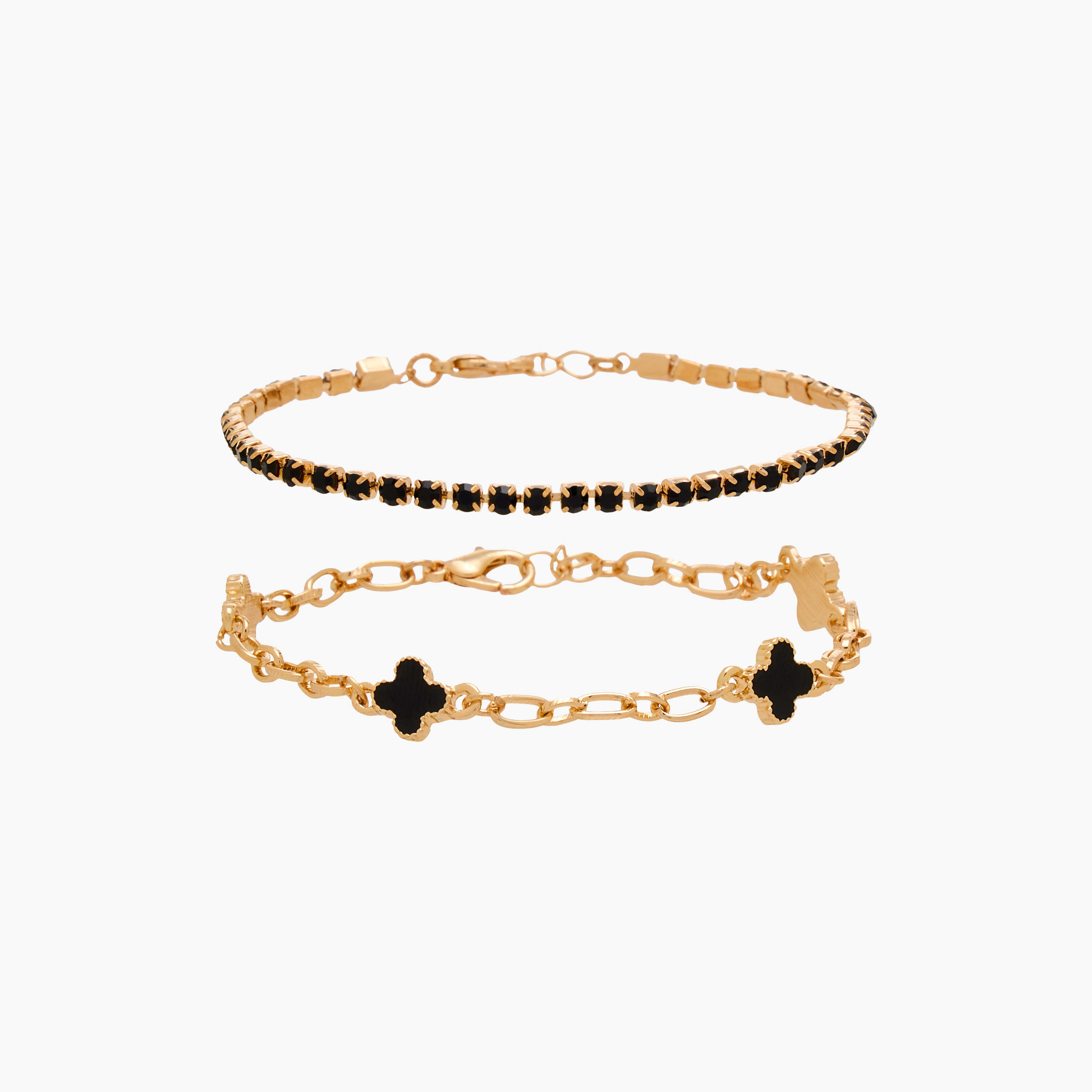 أساور بدلاية تصميم برسيم ولون ذهبي - عبوة من قطعتين-women-watchesandjewellery-jewellery-banglesandbracelets-image-1