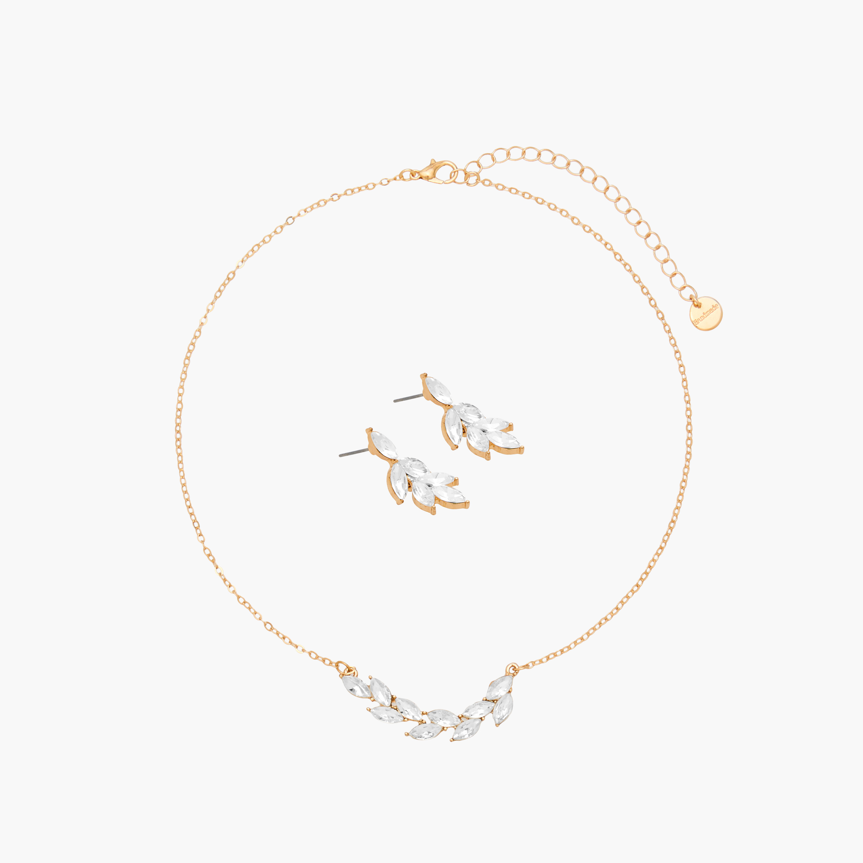 Set of 2 - Diamante Leaf Necklace and Earrings-women-watchesandjewellery-jewellery-jewellerysets-image-1