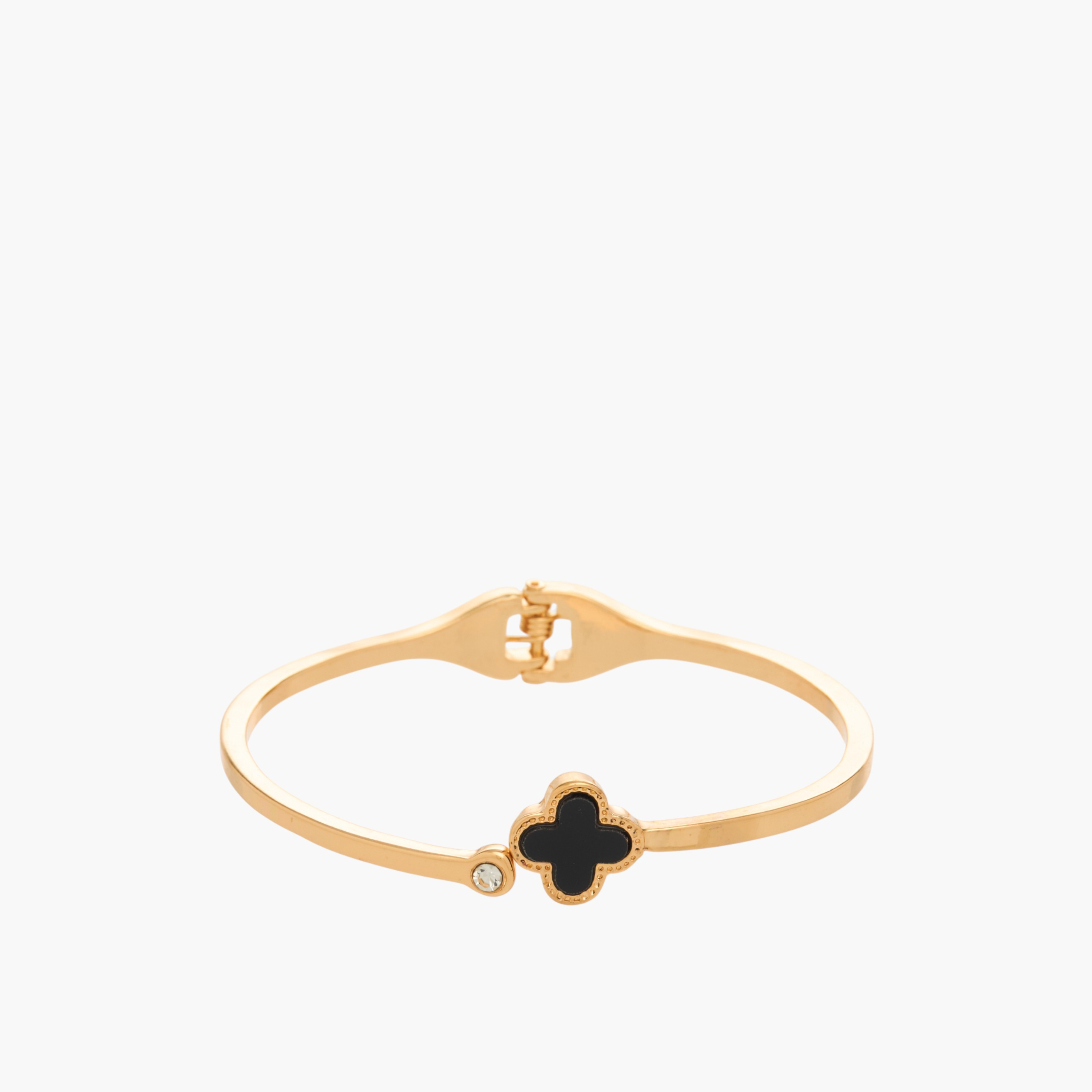 Metal Gold Finish Clover Charm Cuff Bracelet-women-watchesandjewellery-jewellery-banglesandbracelets-image-1