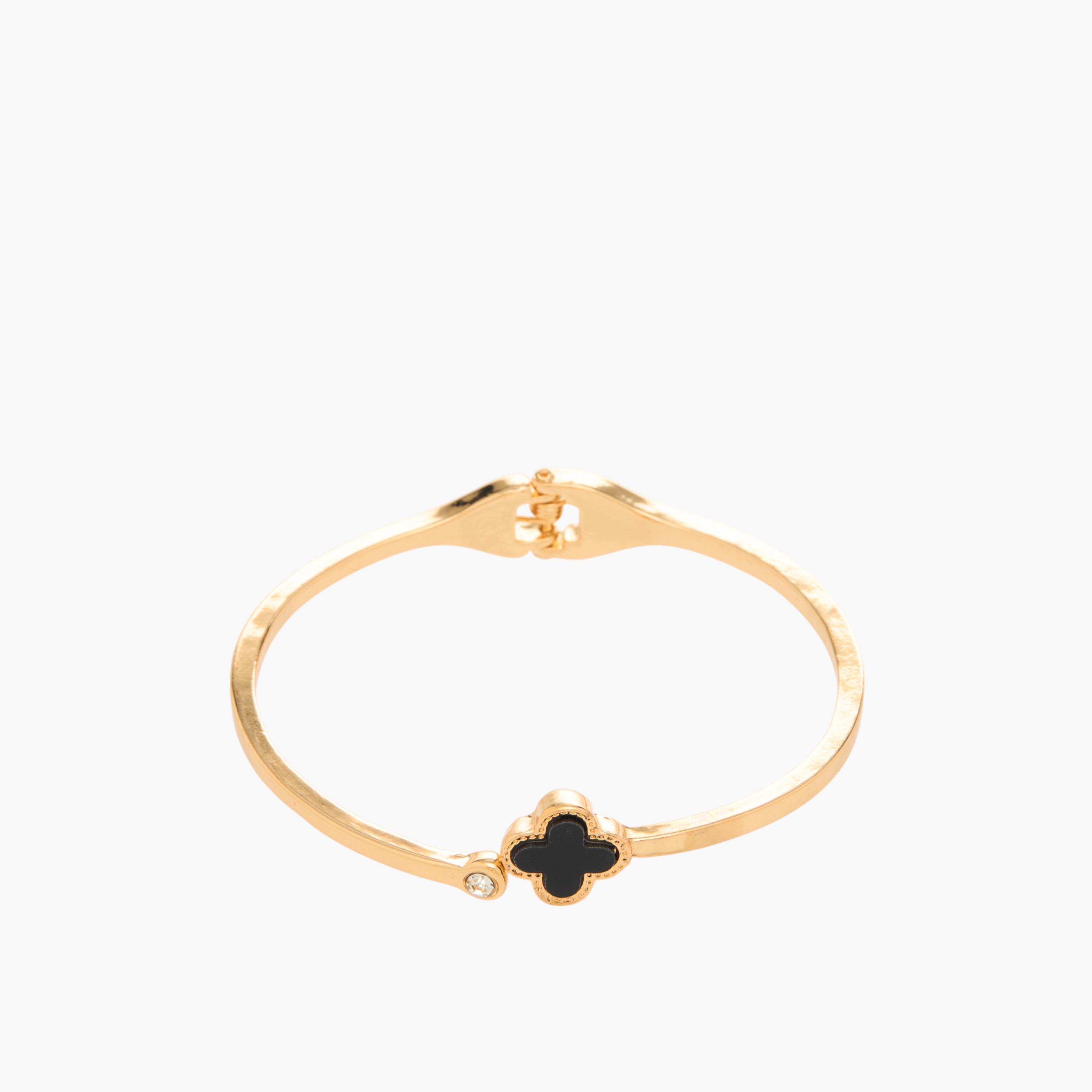 Metal Gold Finish Clover Charm Cuff Bracelet-women-watchesandjewellery-jewellery-banglesandbracelets-image-2