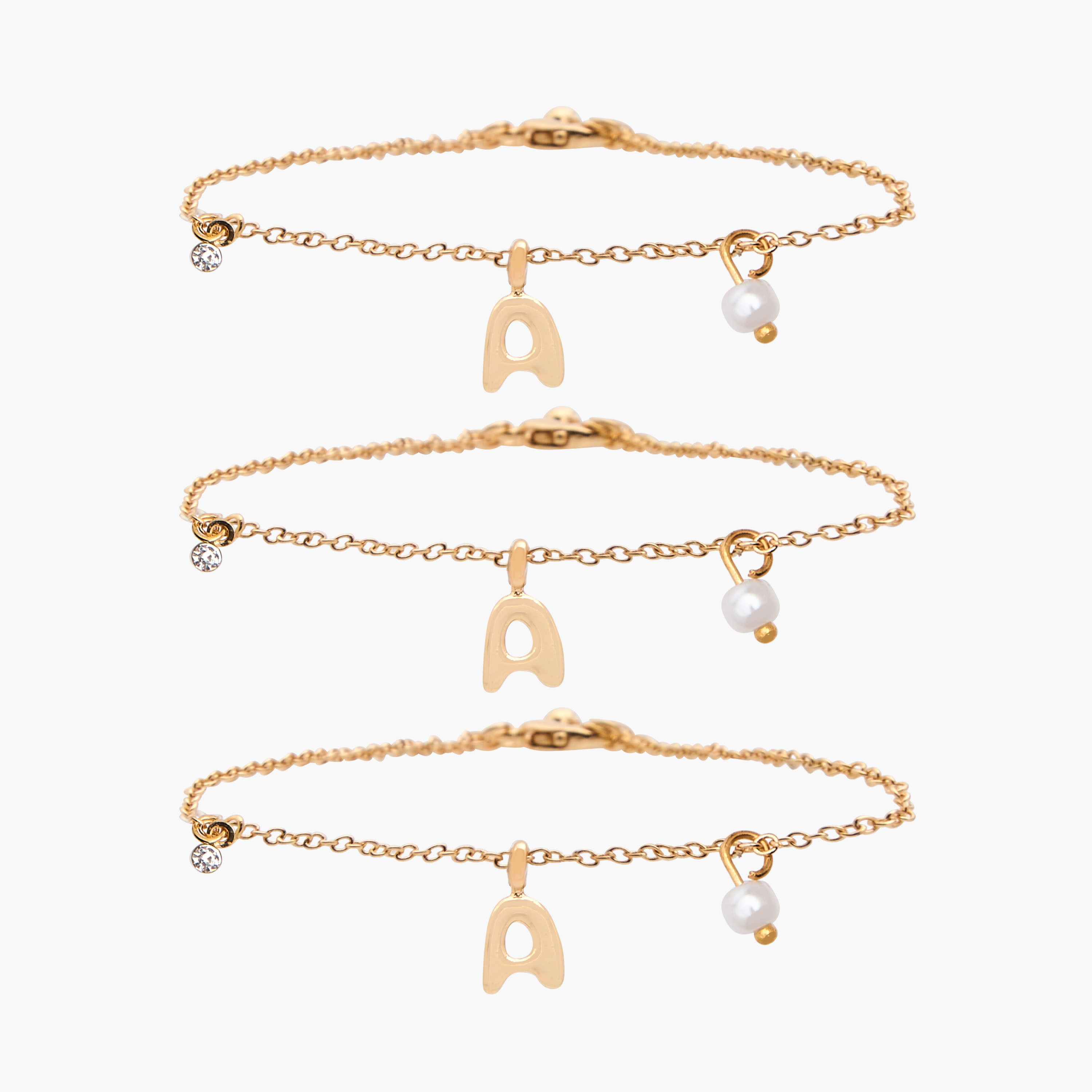 أساور بلون ذهبي ودلاية حرف - طقم 3 قطع-women-watchesandjewellery-jewellery-banglesandbracelets-image-1