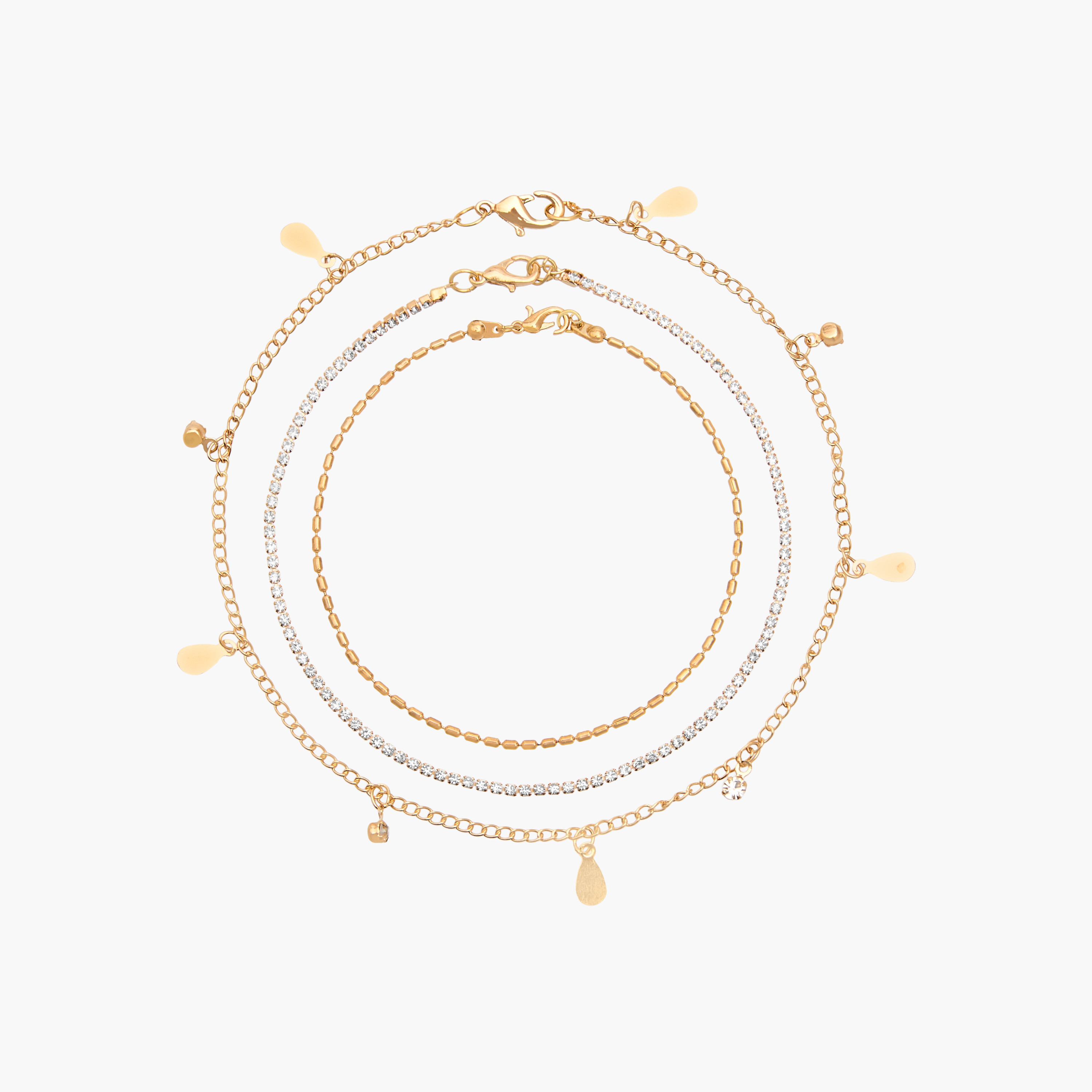 خلاخيل مزينة مطلية بالذهب - عبوة 3 قطع-women-watchesandjewellery-jewellery-anklets-image-6