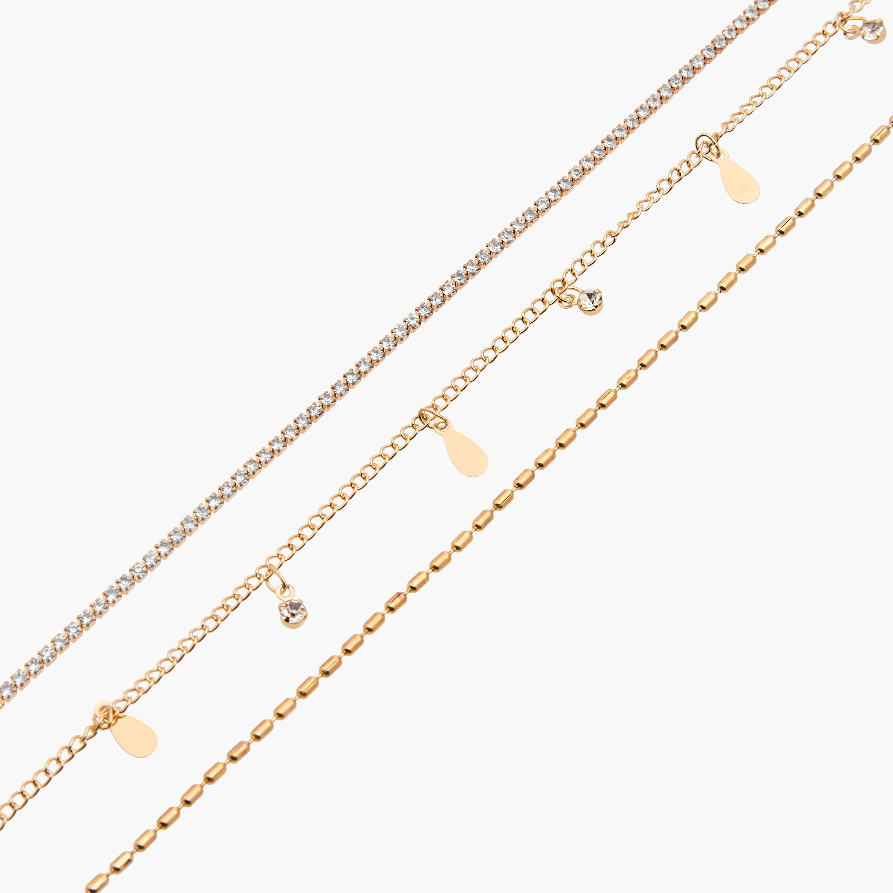 خلاخيل مزينة مطلية بالذهب - عبوة 3 قطع-women-watchesandjewellery-jewellery-anklets-image-1