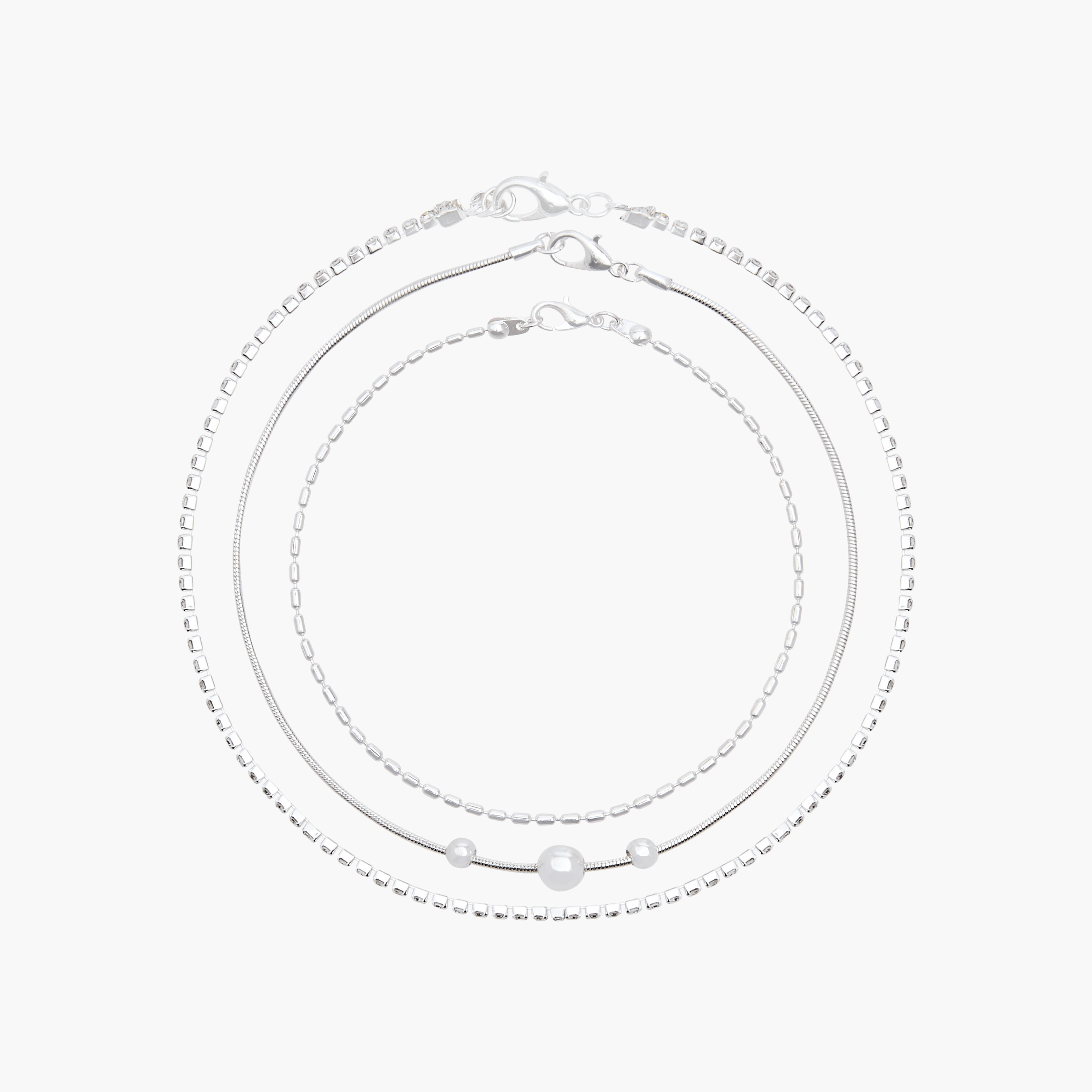 خلاخيل مزينة مطلية بالفضة - عبوة من 3 قطع-women-watchesandjewellery-jewellery-anklets-image-6