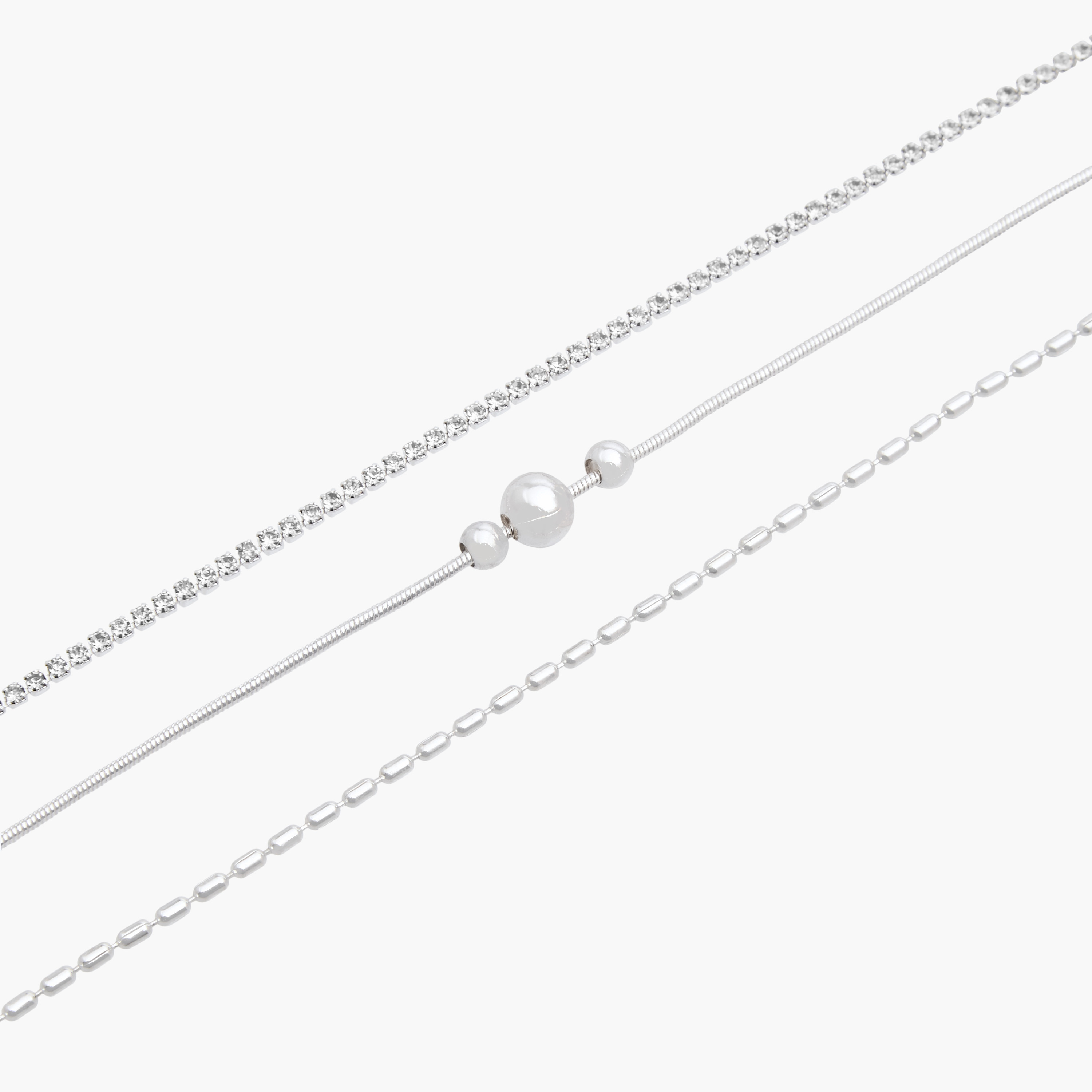 خلاخيل مزينة مطلية بالفضة - عبوة من 3 قطع-women-watchesandjewellery-jewellery-anklets-image-1
