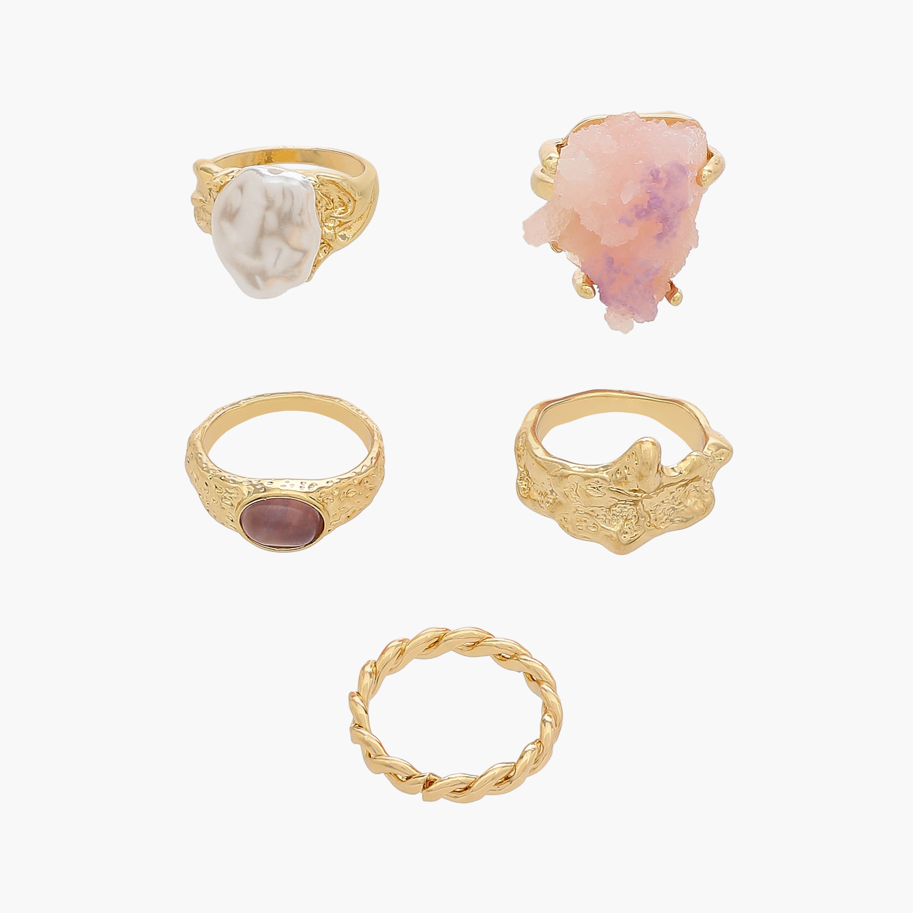 Embellished Metal Gold Tone Ring - Set of 5-women-watchesandjewellery-jewellery-rings-image-1