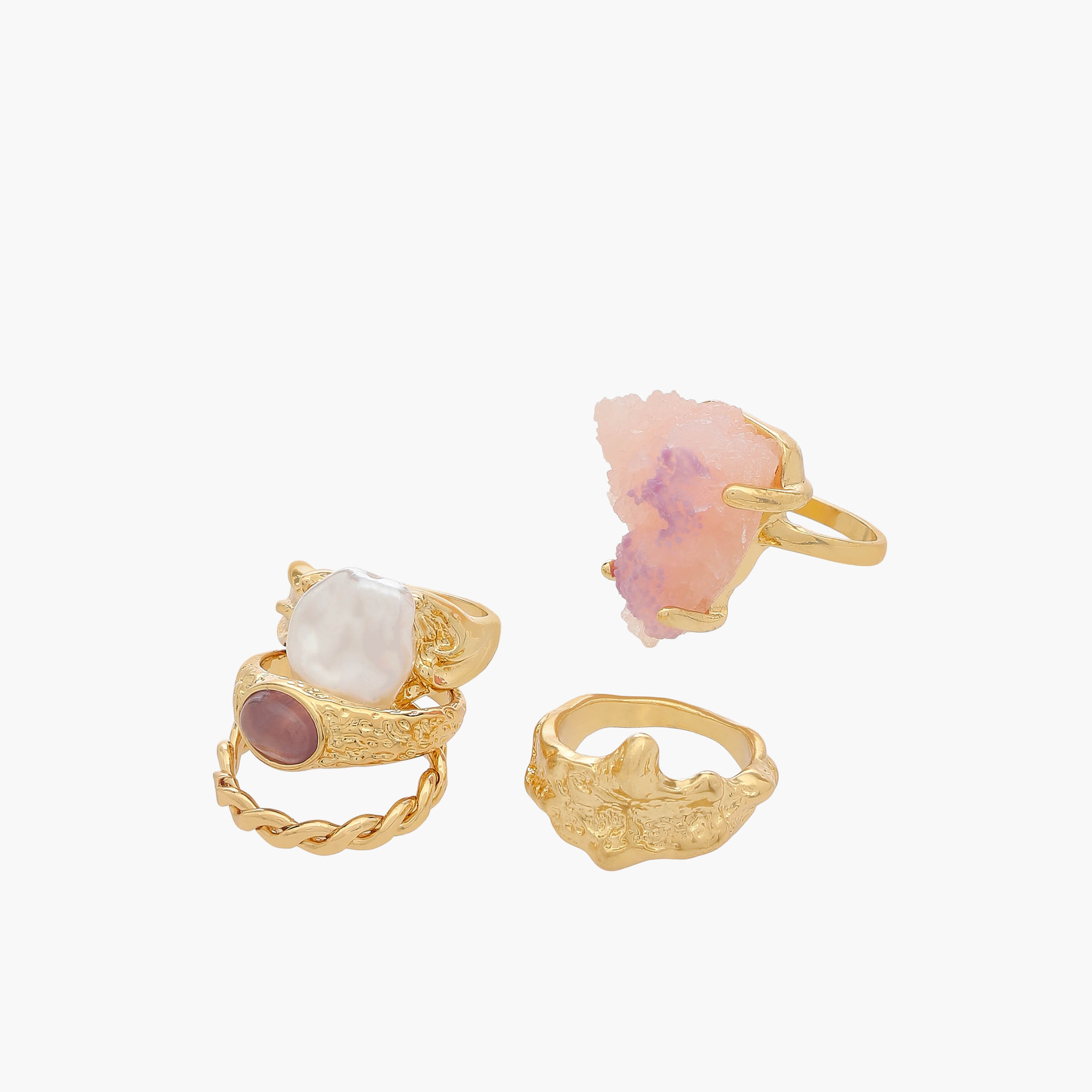 Embellished Metal Gold Tone Ring - Set of 5-women-watchesandjewellery-jewellery-rings-image-2