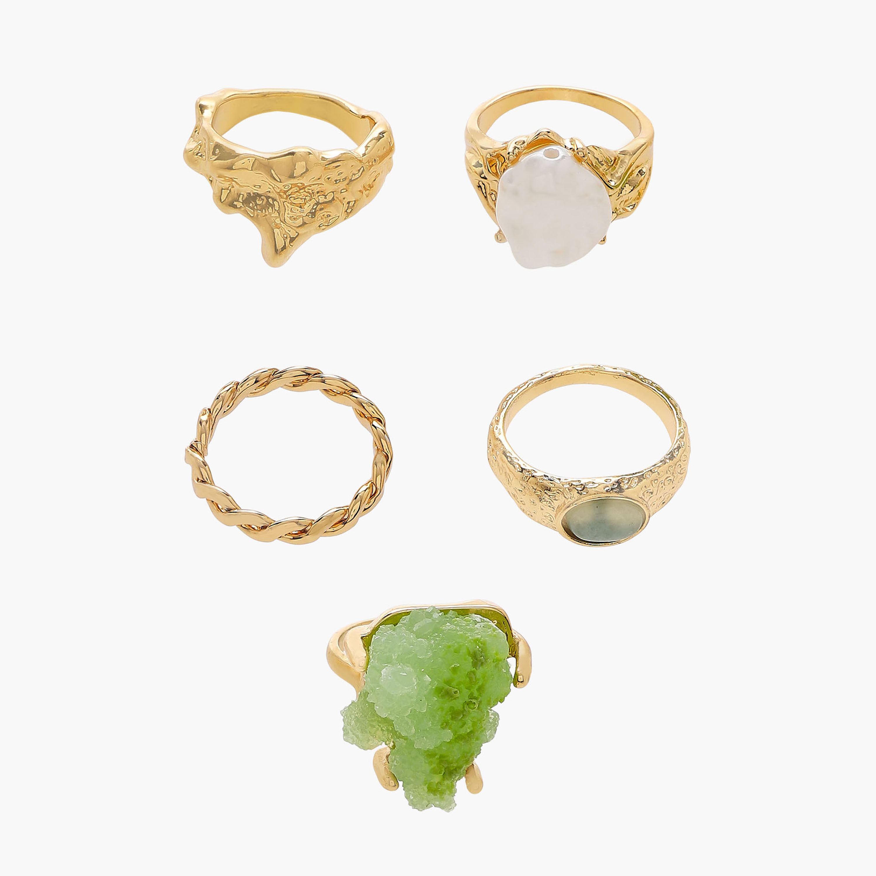 Metallic Stone Embellished Ring - Set of 5-women-watchesandjewellery-jewellery-rings-image-1