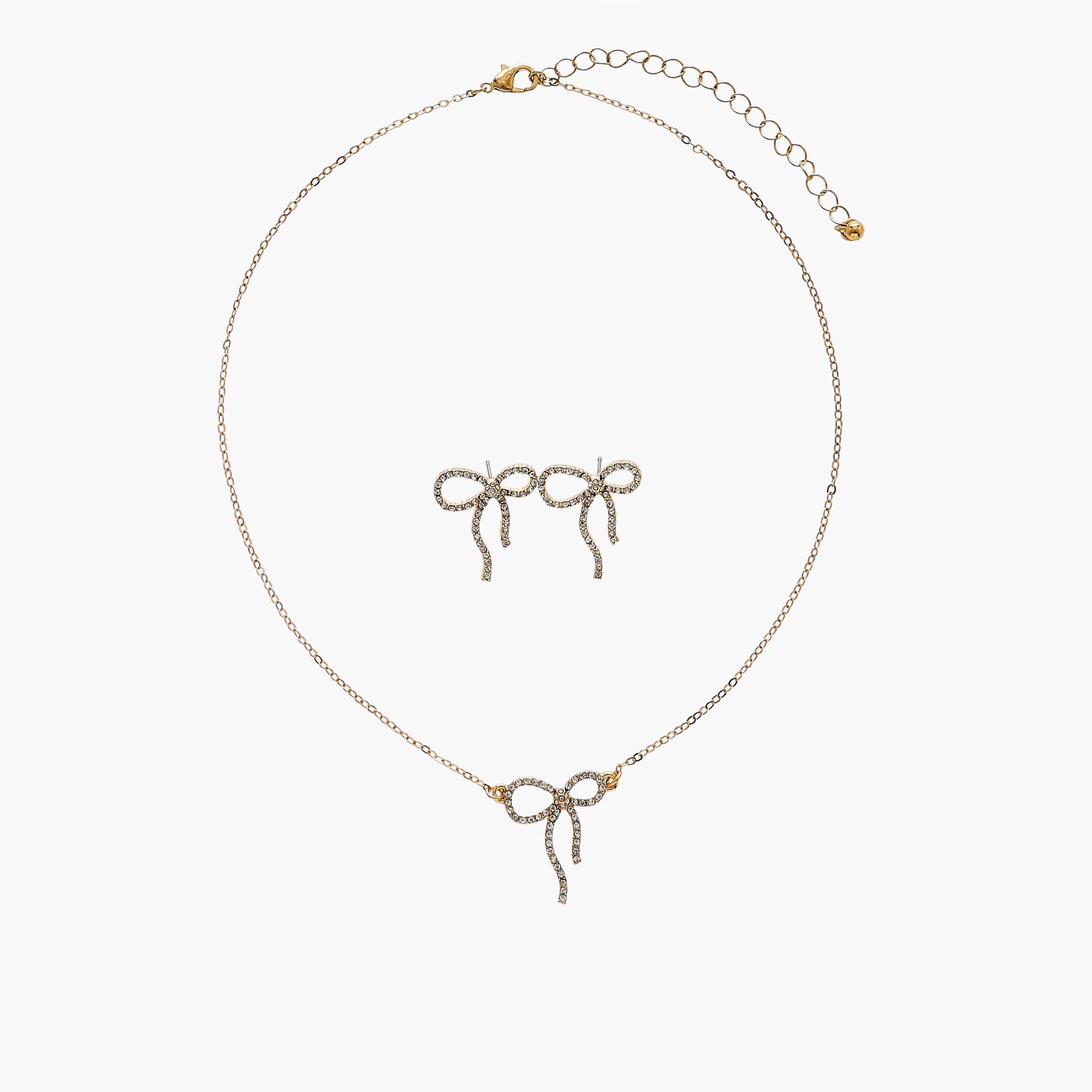 Set of 2 - Bow Embellished Pendant Necklace and Earrings-women-watchesandjewellery-jewellery-jewellerysets-image-1