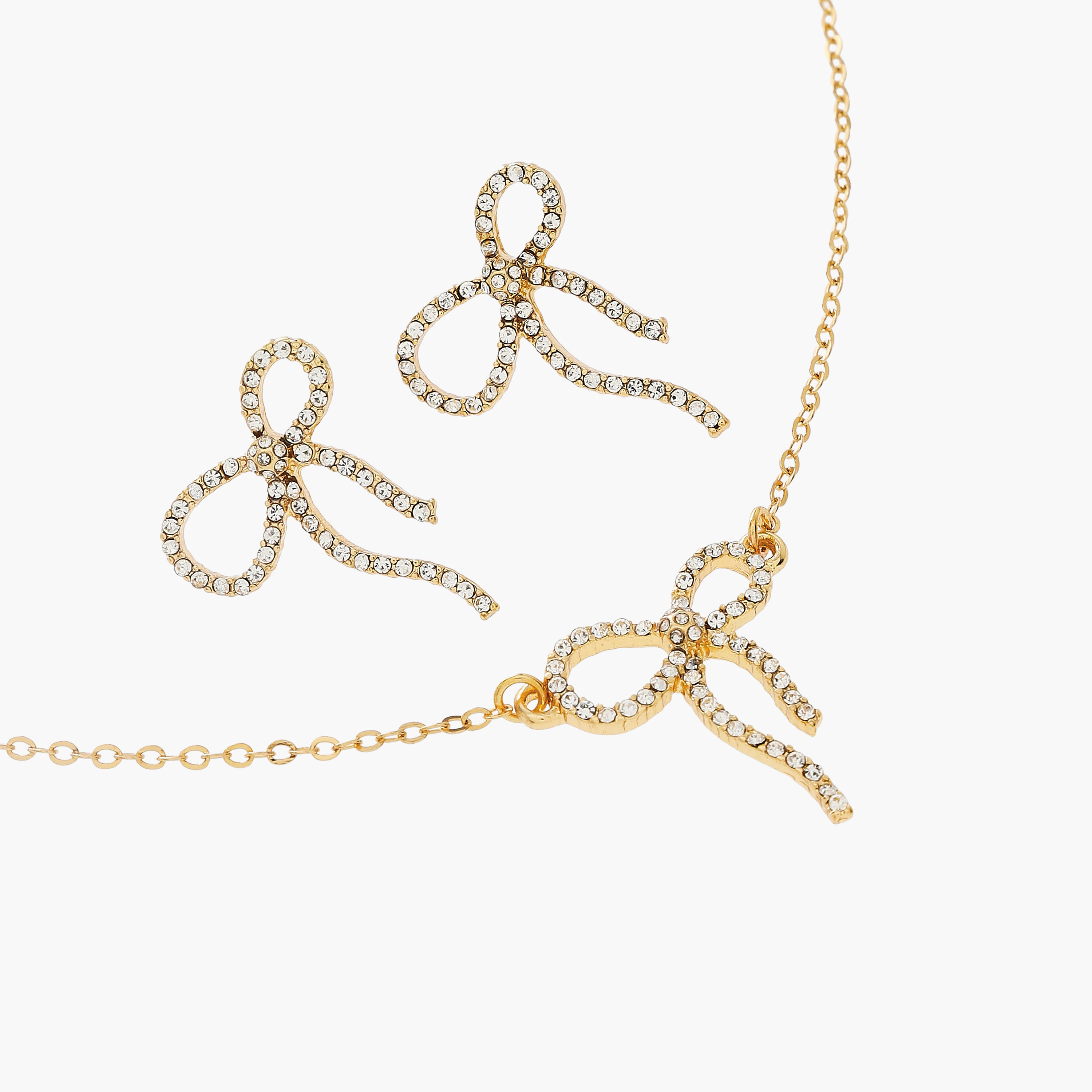 Set of 2 - Bow Embellished Pendant Necklace and Earrings-women-watchesandjewellery-jewellery-jewellerysets-image-3