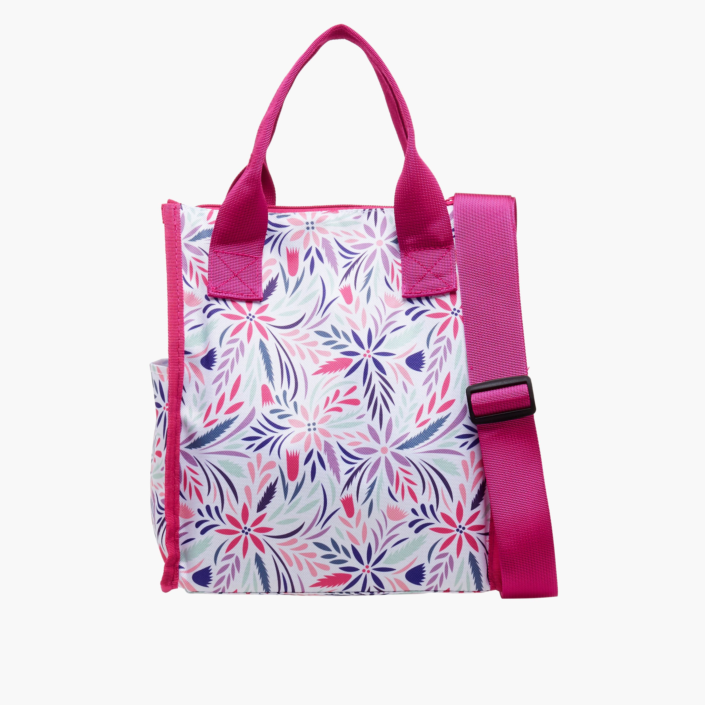 Floral Print Lunch Bag with Detachable Strap - 26x23x13 cms-school-lunchessentials-lunchbags-image-1