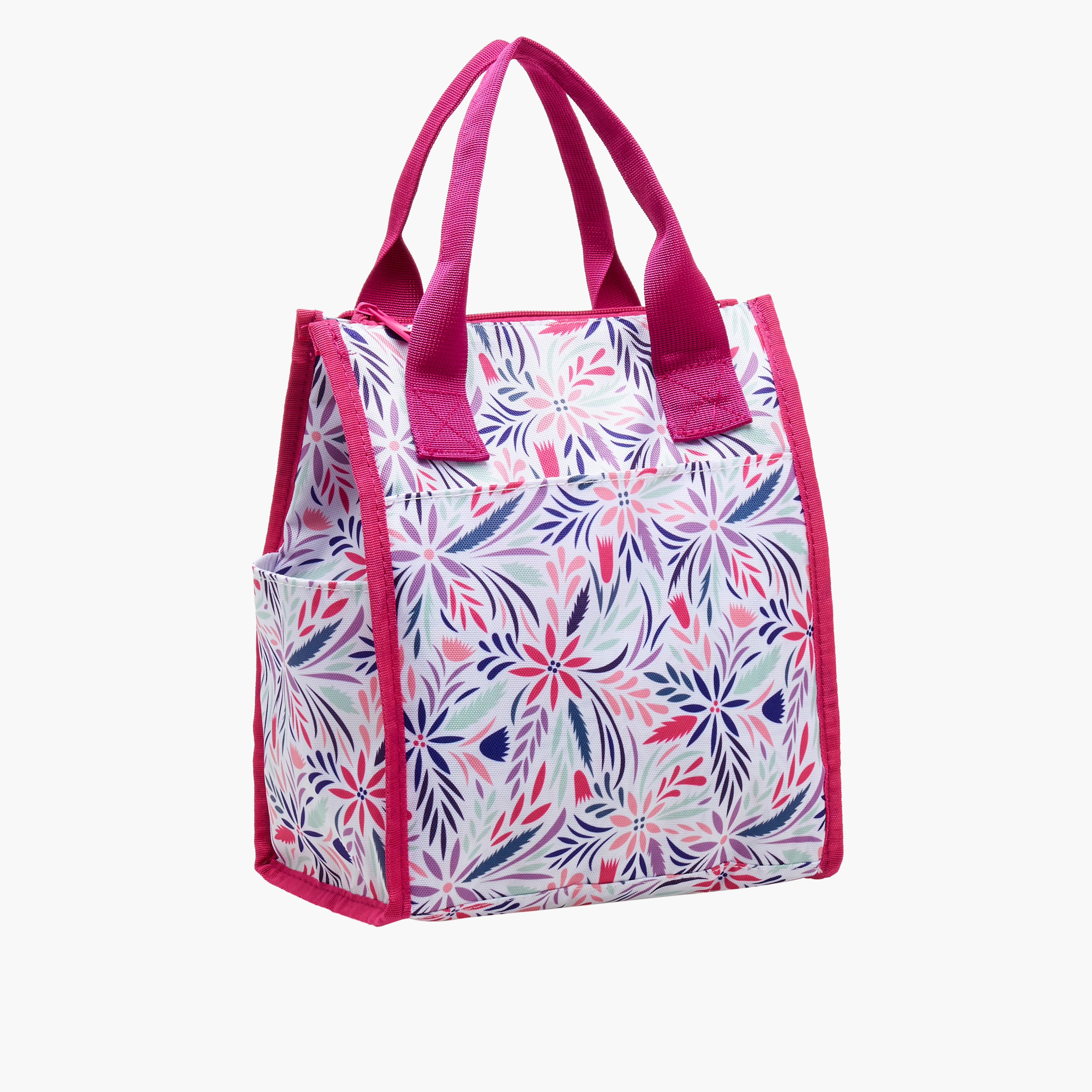 Floral Print Lunch Bag with Detachable Strap - 26x23x13 cms-school-lunchessentials-lunchbags-image-3
