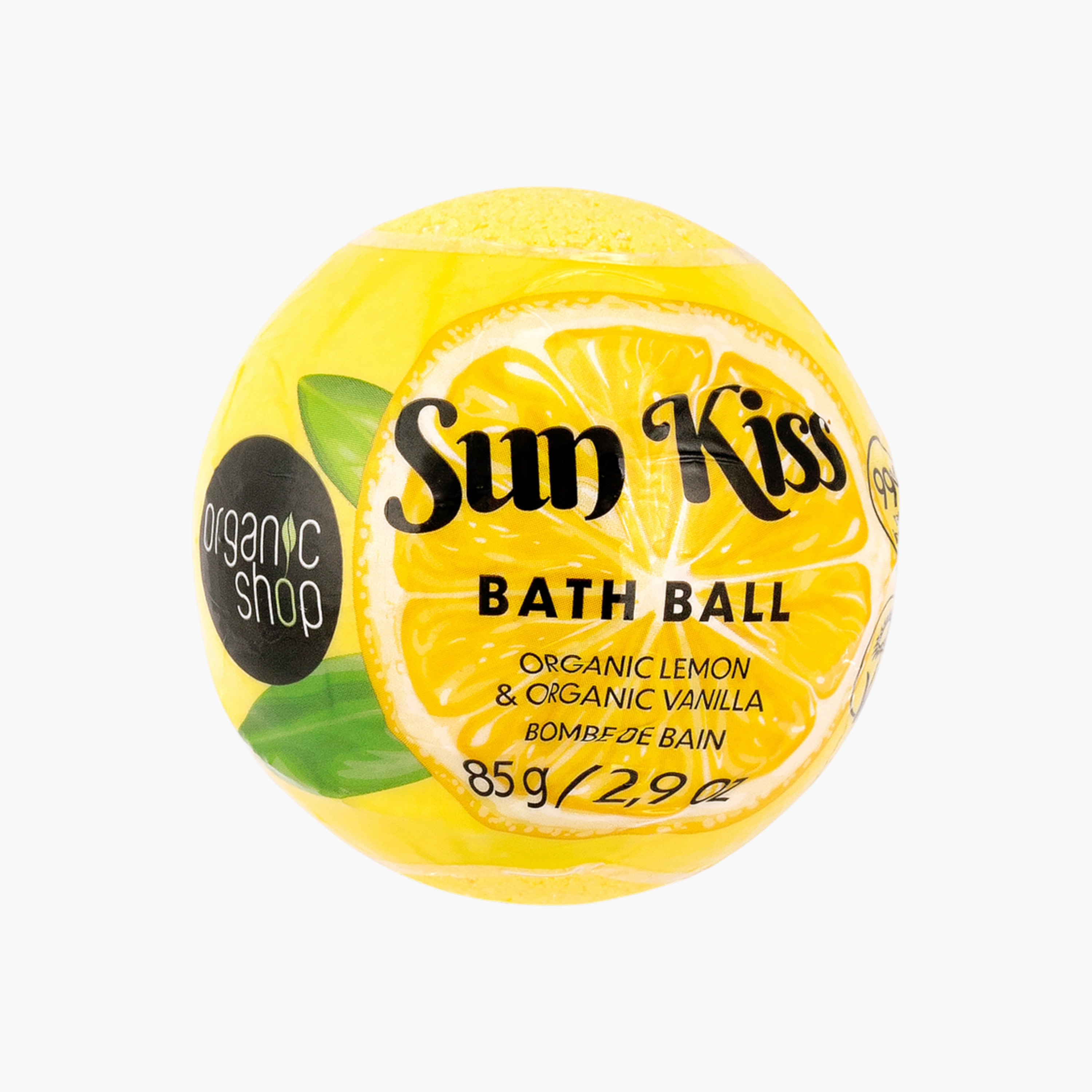 Organic Shop Sun Kiss Organic Lemon and Organic Vanilla Bath Ball - 85 gms-beautyandpersonalcare-bathandbody-bathandshower-bodywash-image-1