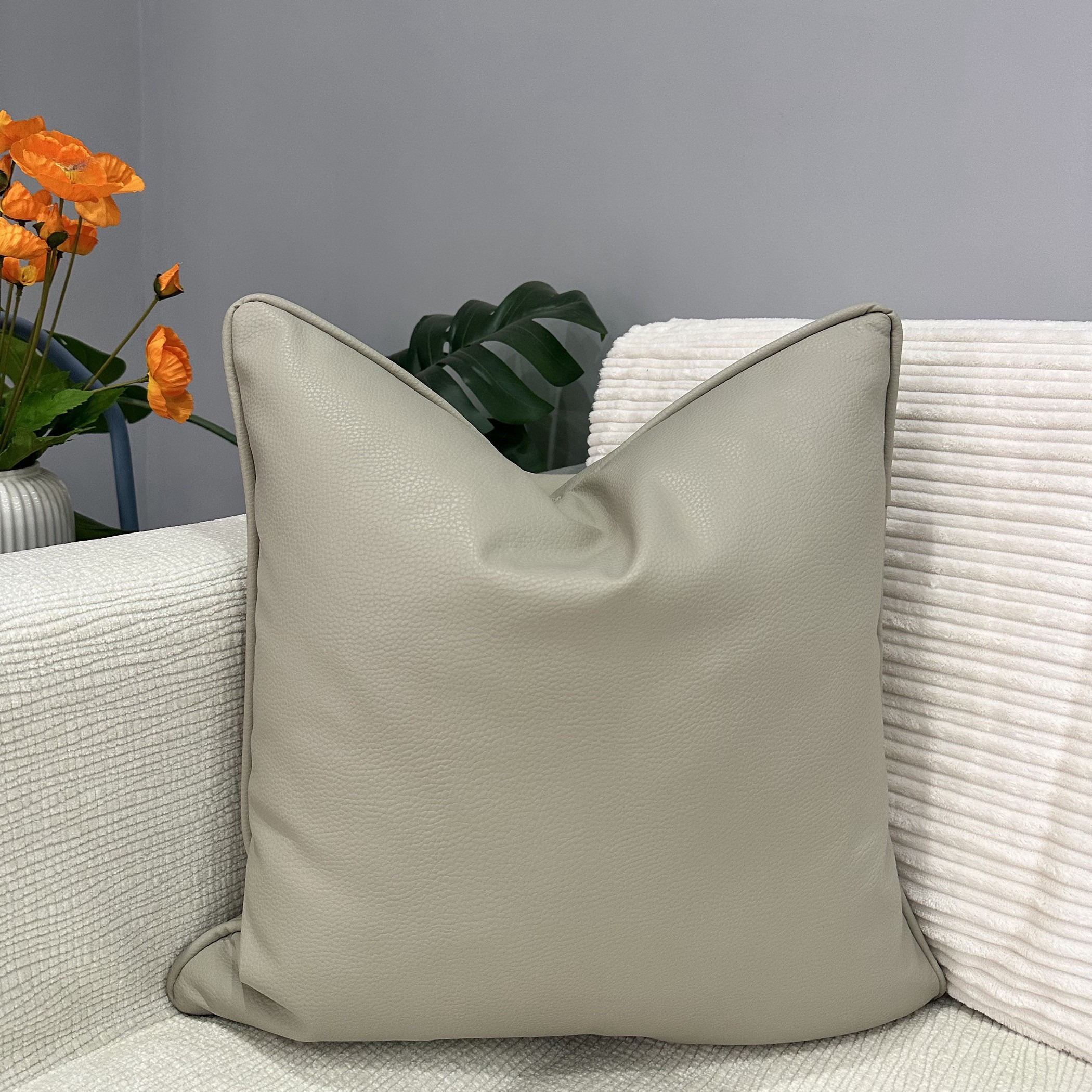 Unique Home Faux Leather Cushion Grey-household-cushionsandthrows-filledcushions-decorativecushions-image-1