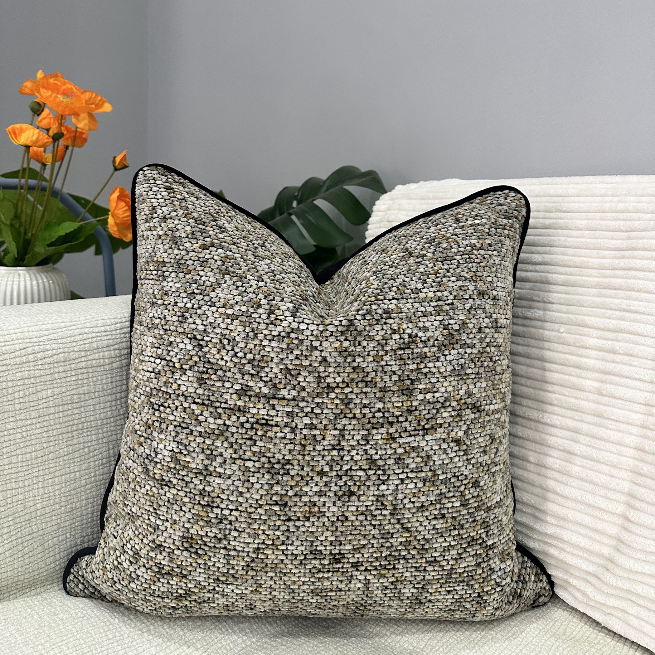 Unique Home Textured Square Cushion Black Trim-household-cushionsandthrows-filledcushions-decorativecushions-image-1