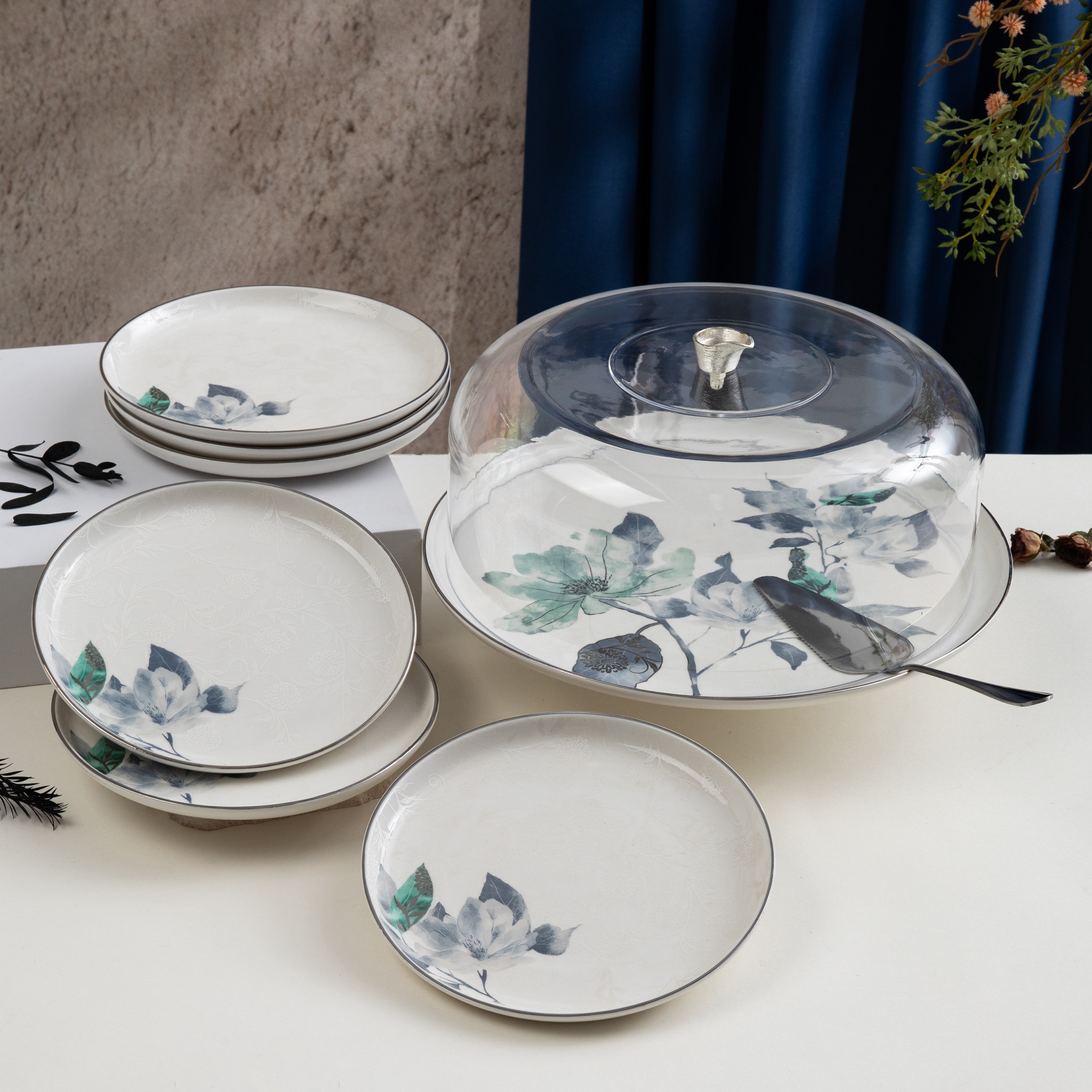 Otantik Floral Cake Serving Set-household-dining-serveware-cakestands-image-1
