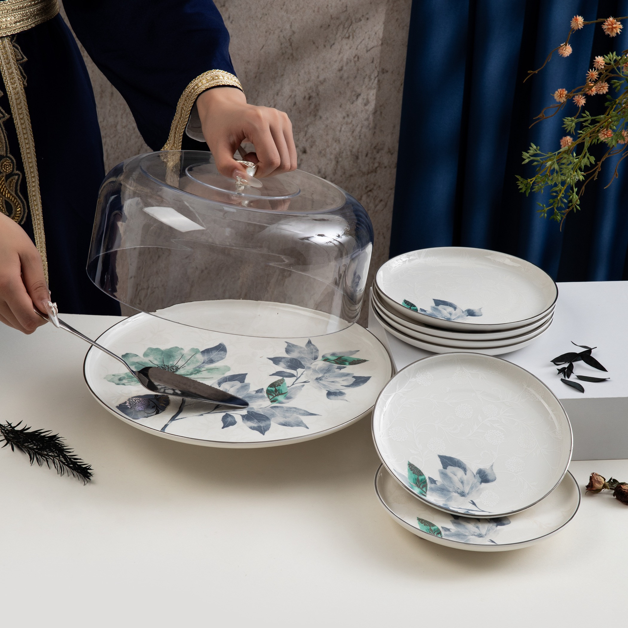 Otantik Floral Cake Serving Set-household-dining-serveware-cakestands-image-3