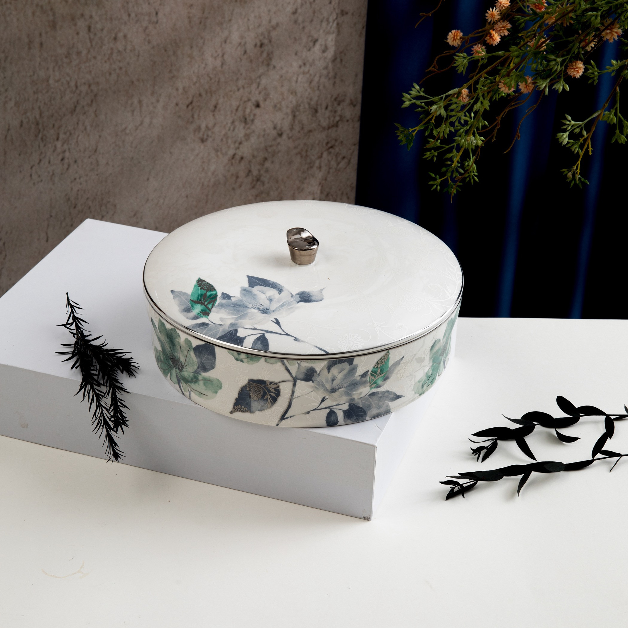 Otantik Floral Ceramic Serving Bowl-household-dining-dinnerware-bowls-image-1