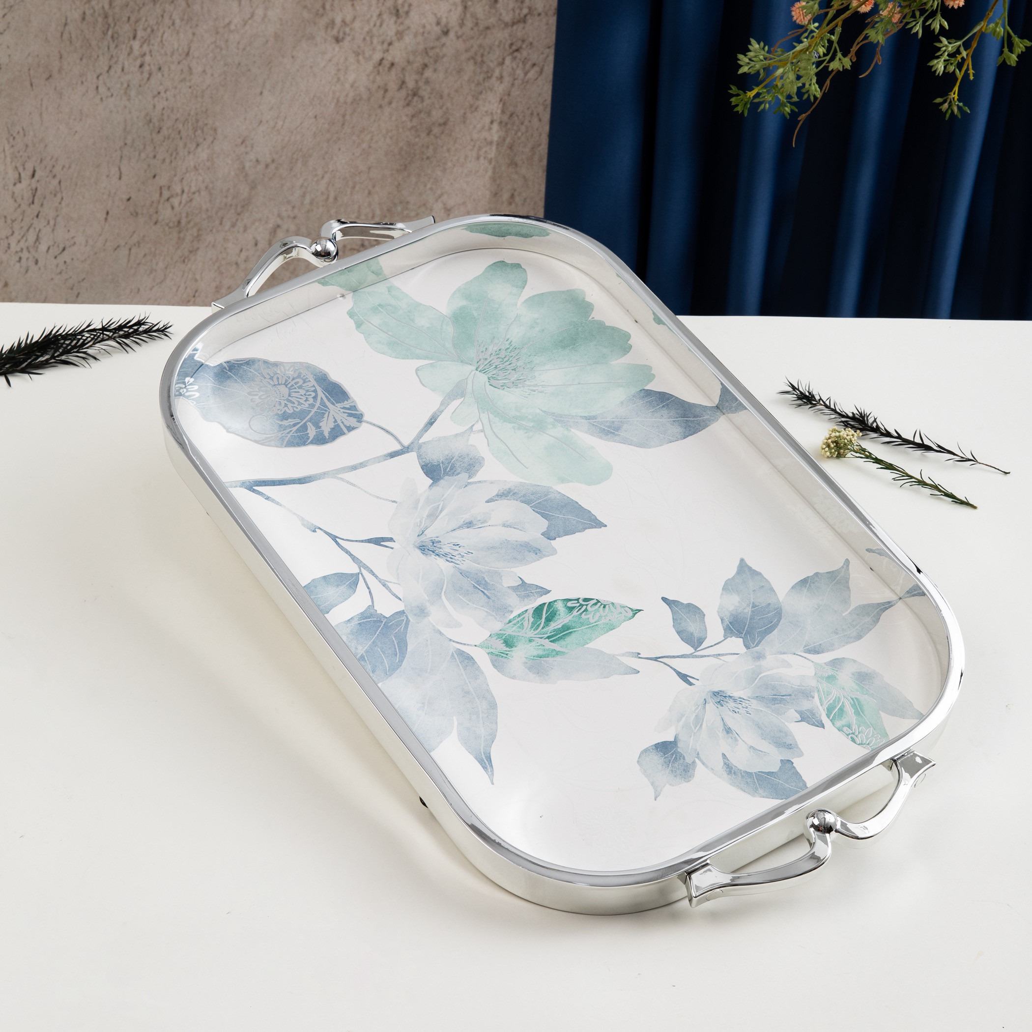 Otantik Floral Rectangular Serving Tray-household-dining-serveware-servingtrays-image-1