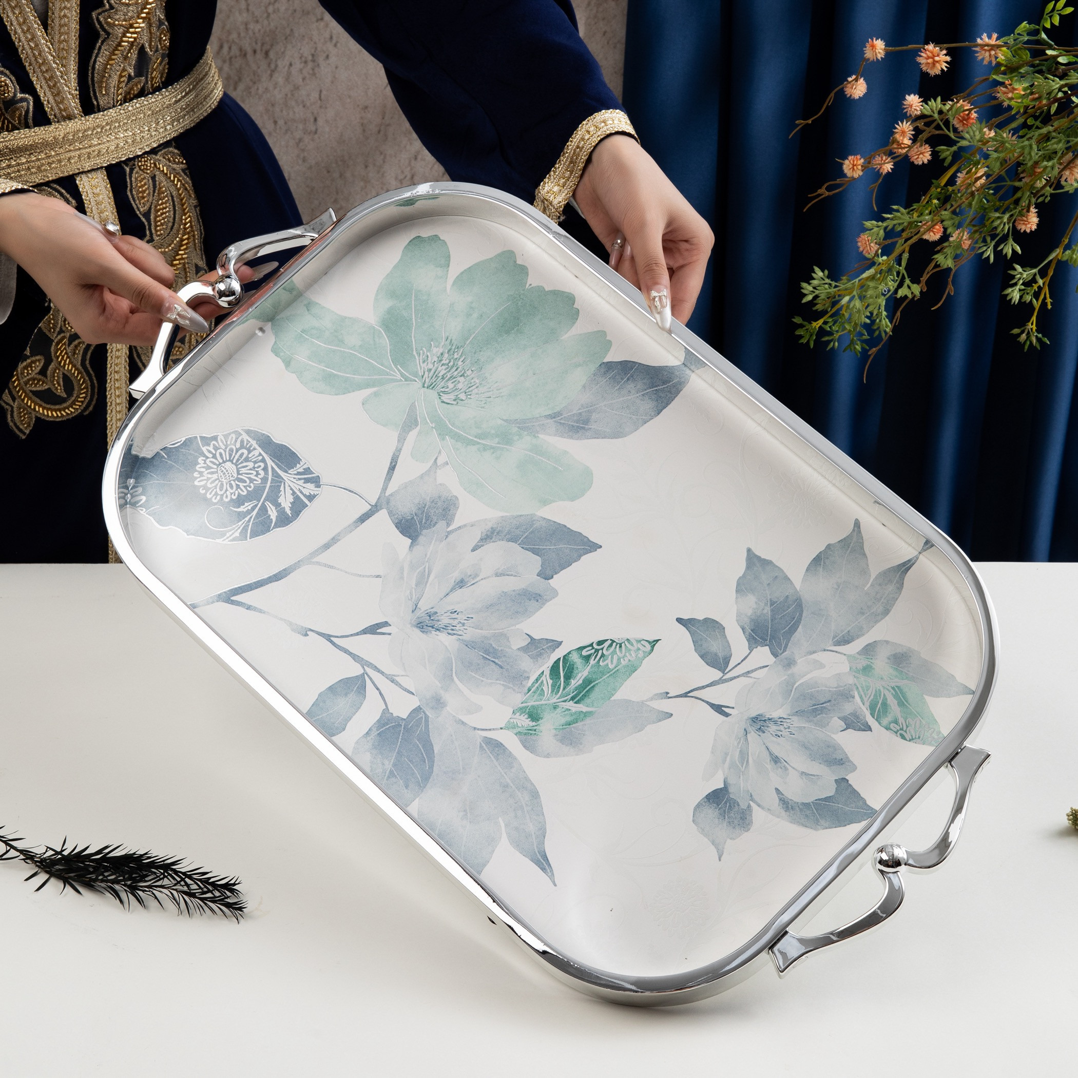 Otantik Floral Rectangular Serving Tray-household-dining-serveware-servingtrays-image-3