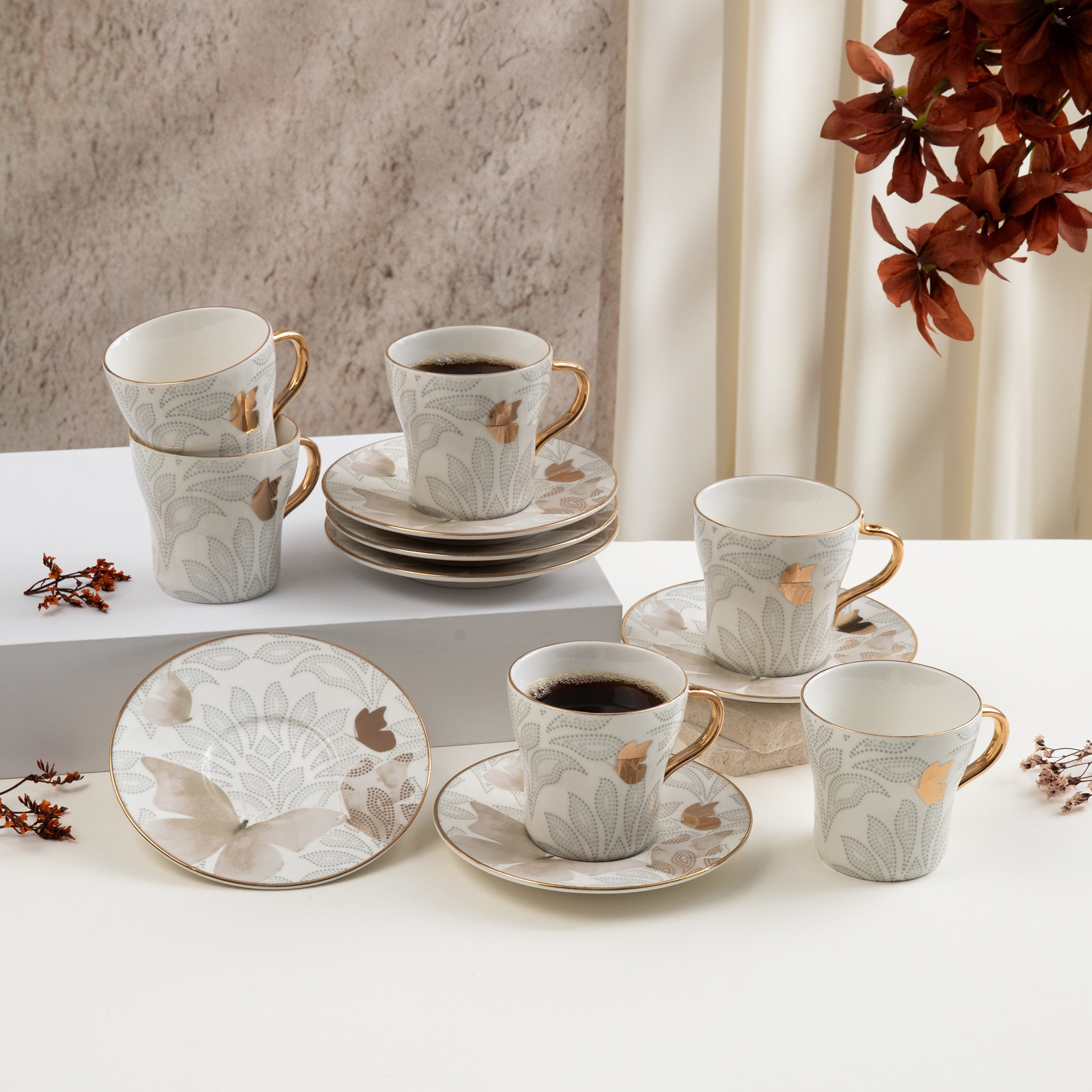 Otantik Butterfly Pattern Tea Cup Set-household-dining-teaandcoffee-teaandcoffeesets-image-1