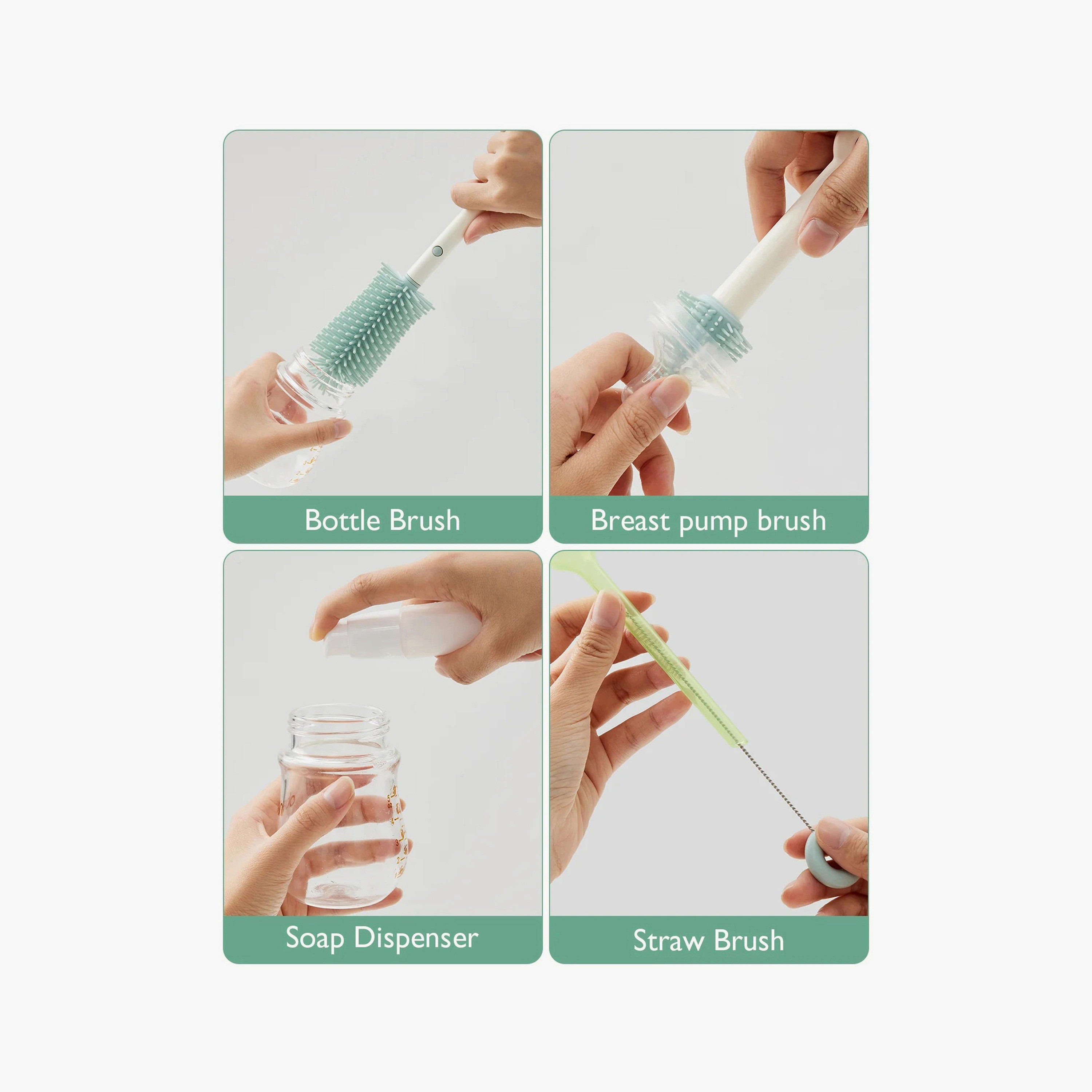 Momcozy 7-in-1 Travel Baby Bottle Cleaning Brush And Rack Set - Green-baby-feeding-accessories-image-4