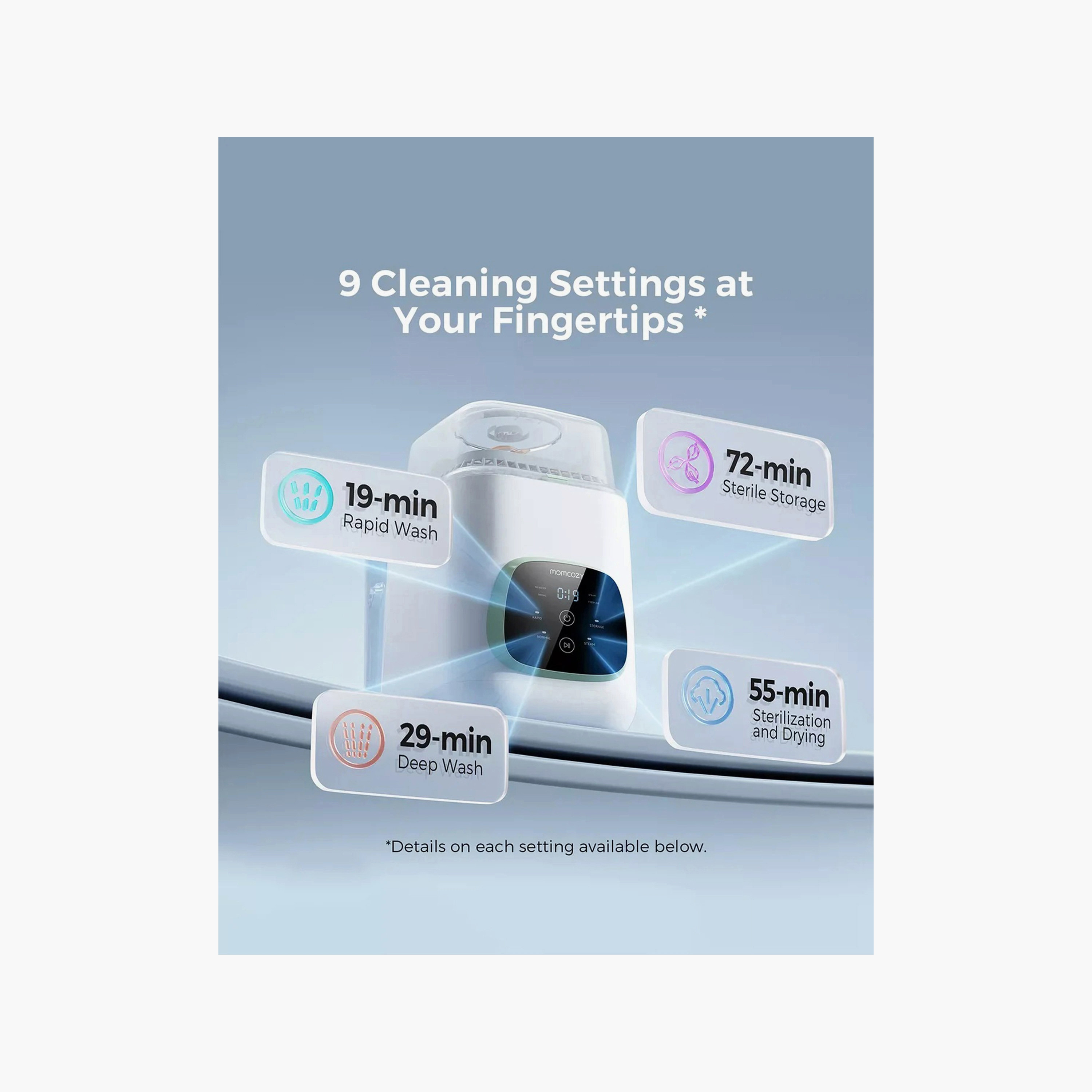Momcozy Kleanpal Pro Baby Bottle Washer with 9 Cleaning Settings - White-baby-feeding-sterilizersandwarmers-image-5