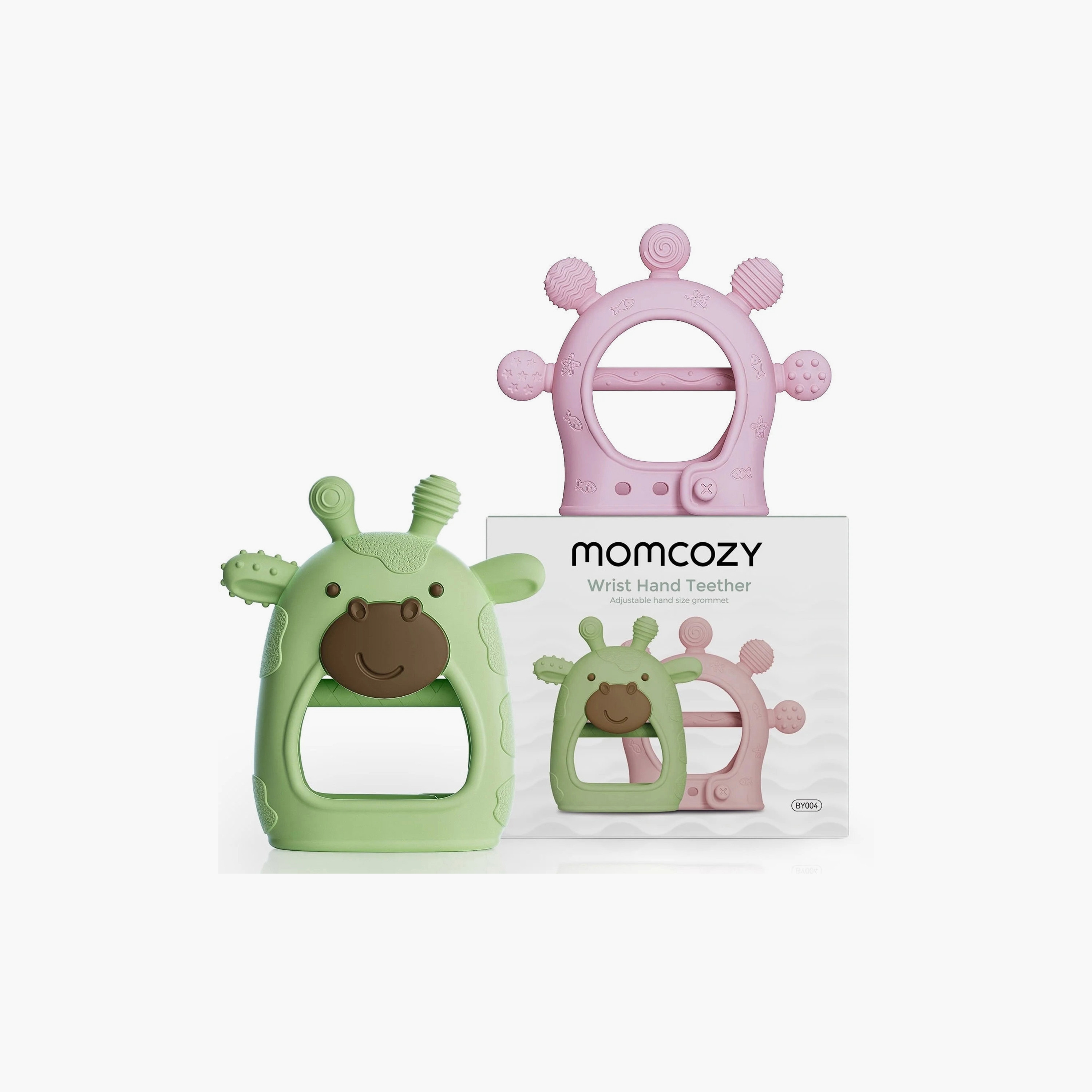 Momcozy 2-Piece Teether Toys - Green/Pink-toys-babyandtoddlertoys-rattlesandteethers-image-1