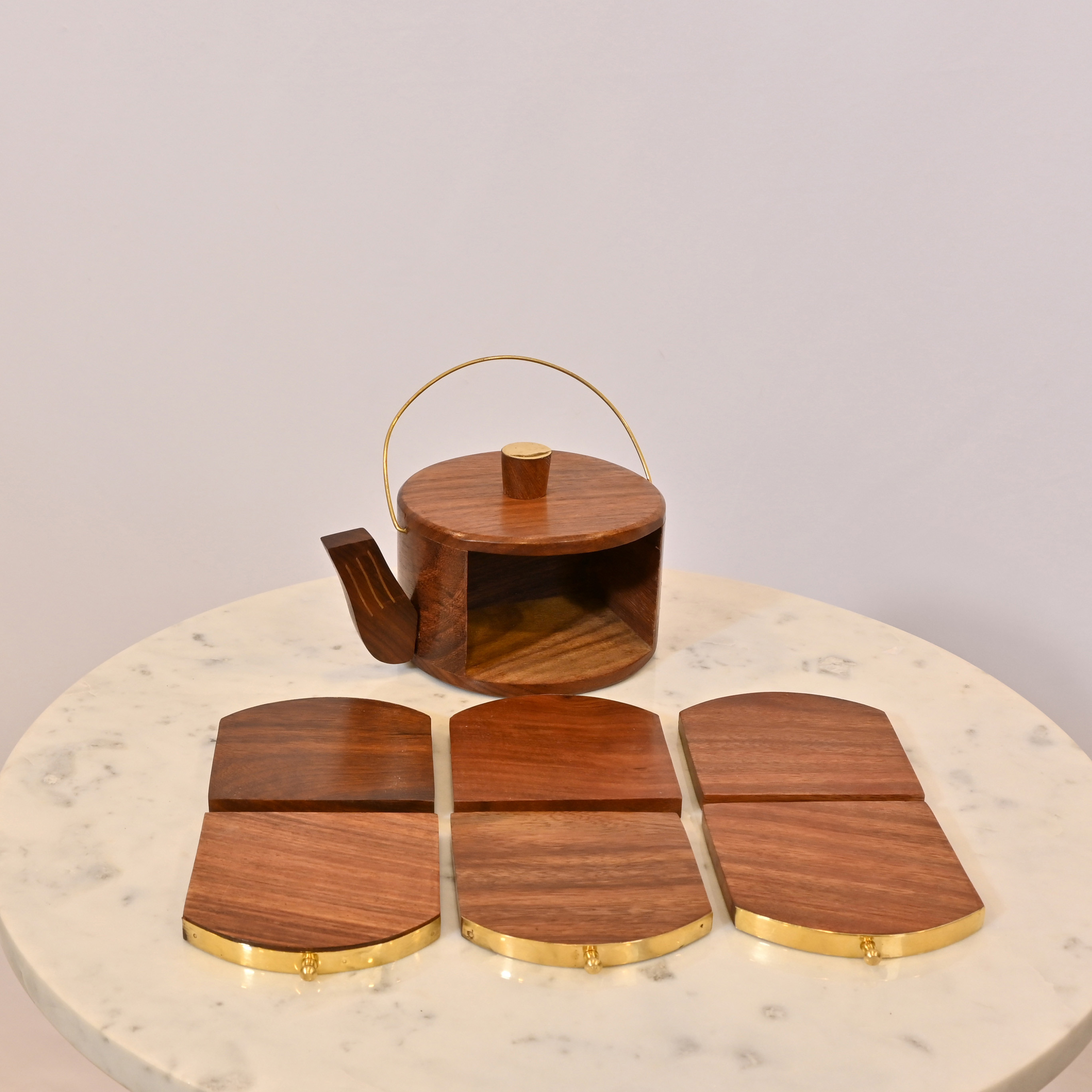 Crafted by Lifestyle Wooden Teapot Coaster Holder Set-household-decor-boxesandtrays-image-1