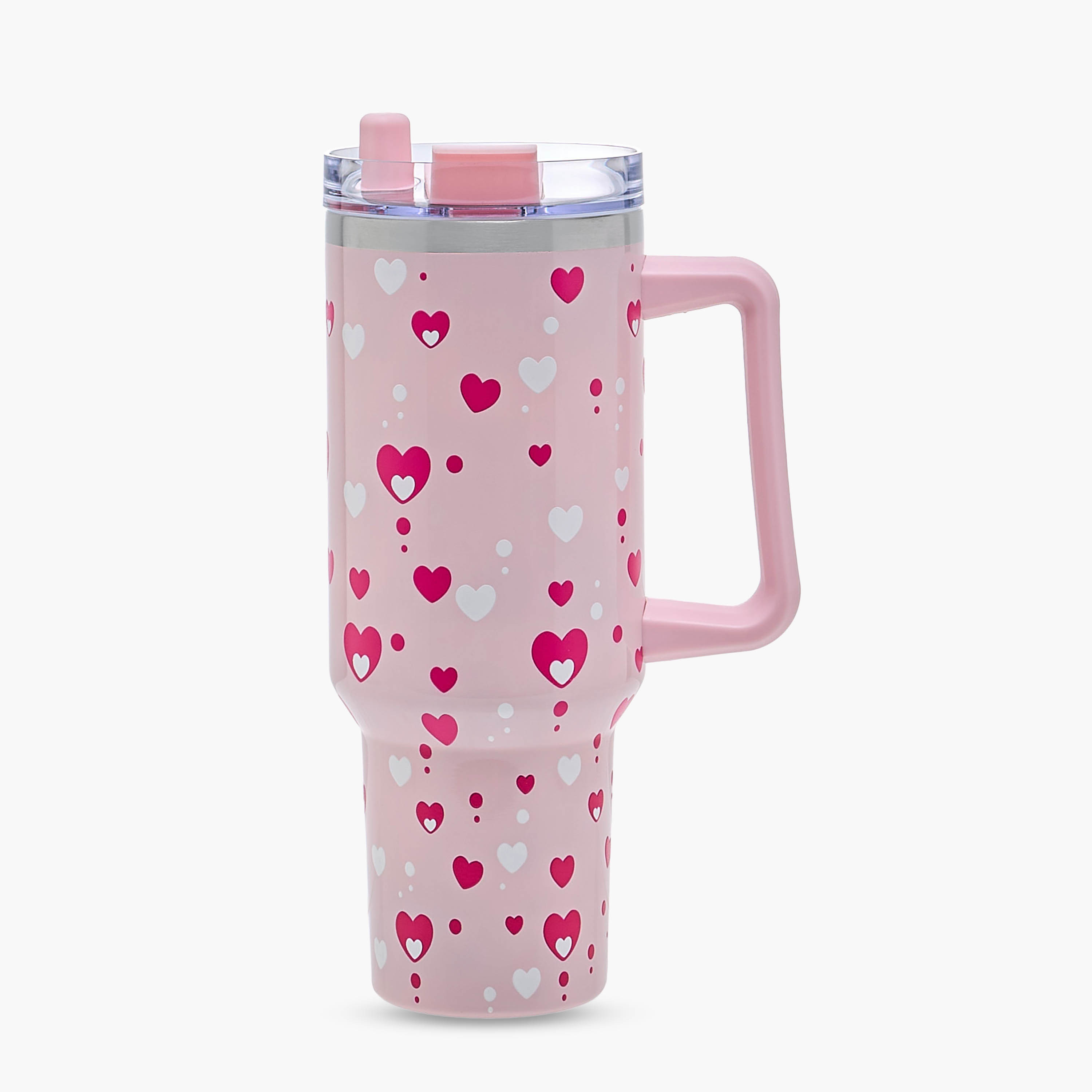 Heart Print Stainless Steel Tumbler with Straw and Cap - 1.2 L-school-waterbottles-image-1