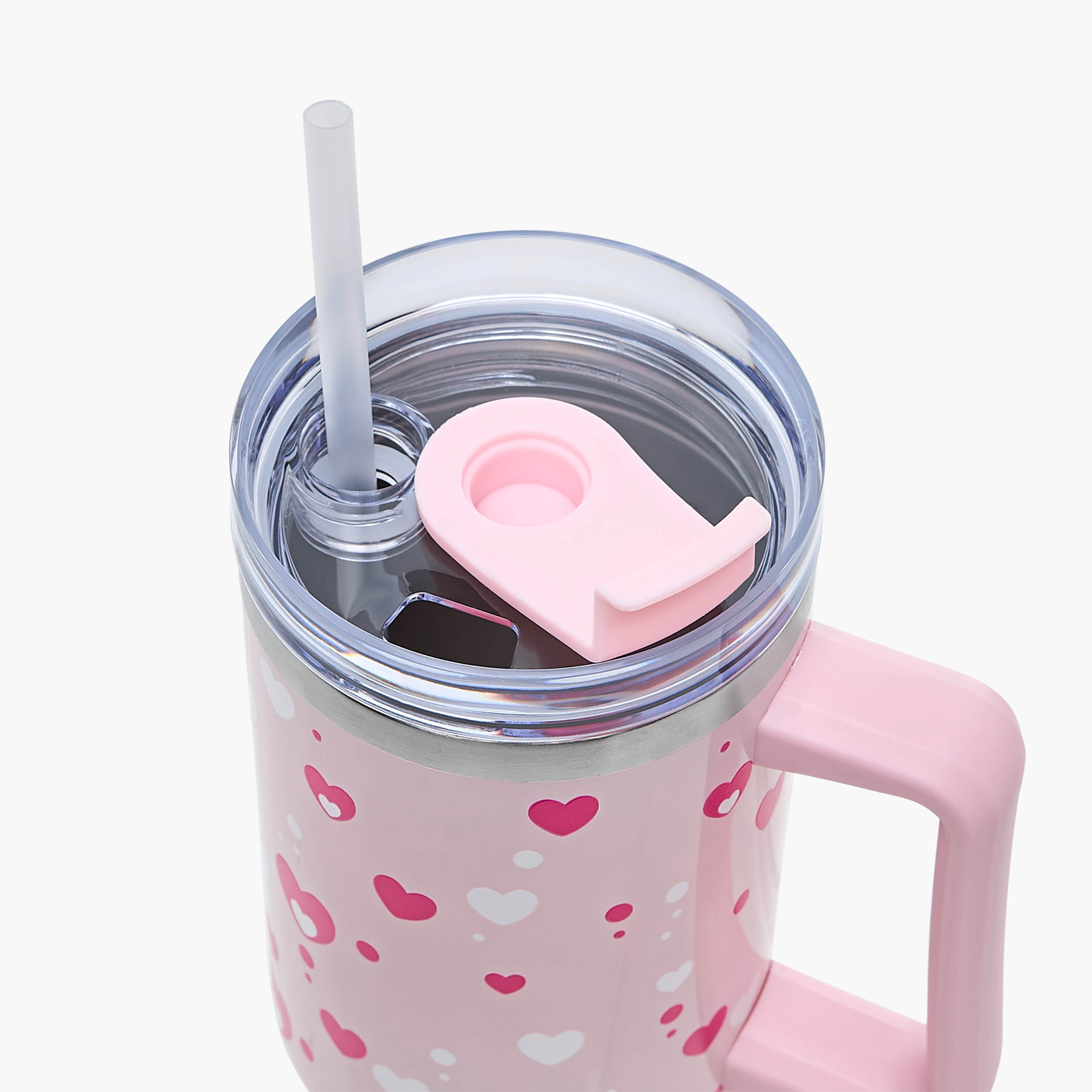 Heart Print Stainless Steel Tumbler with Straw and Cap - 1.2 L-school-waterbottles-image-4