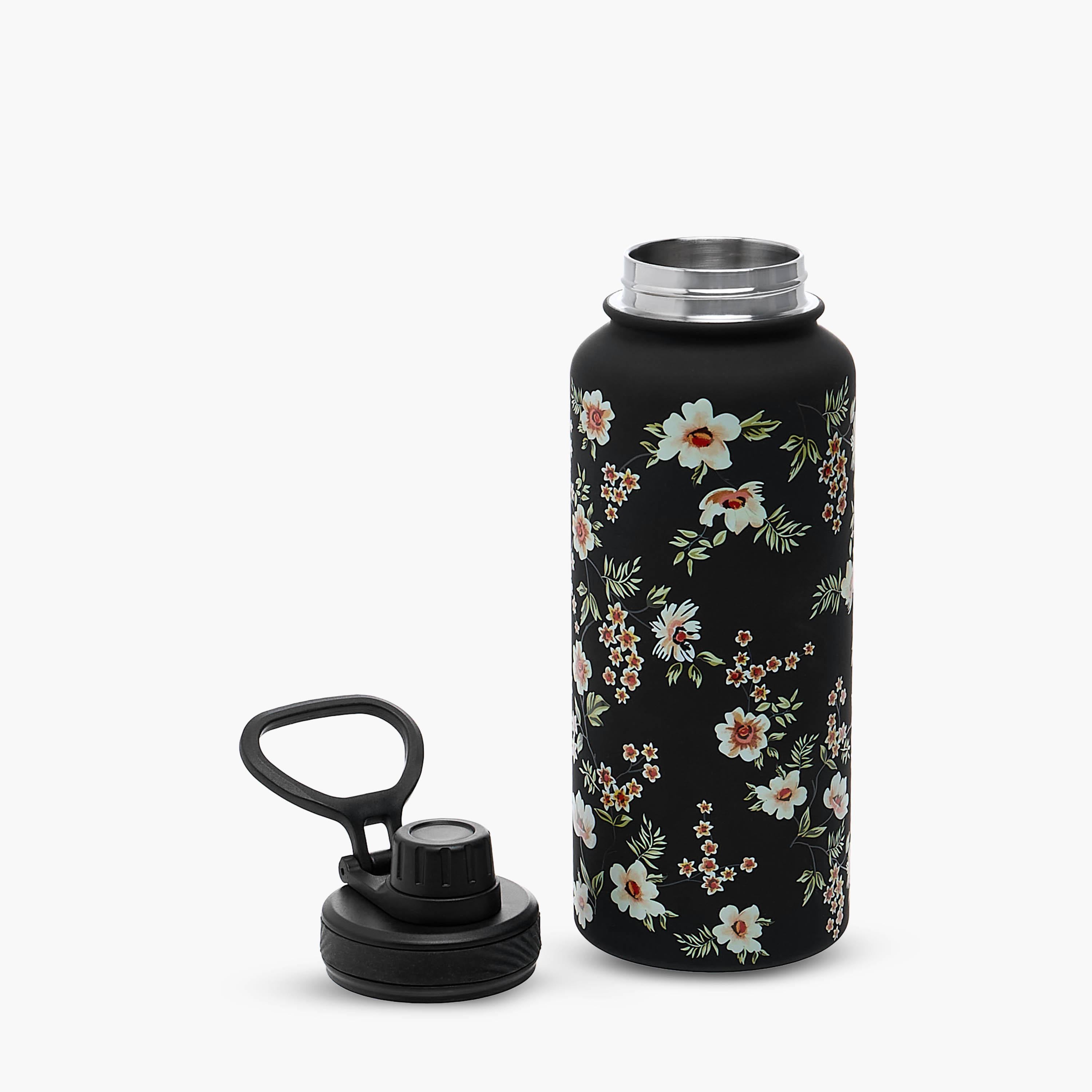 قارورة ماء ستانلس ستيل بفوهة وطبعات زهرية - 1 لتر-household-dining-drinkserveware-bottles-image-4