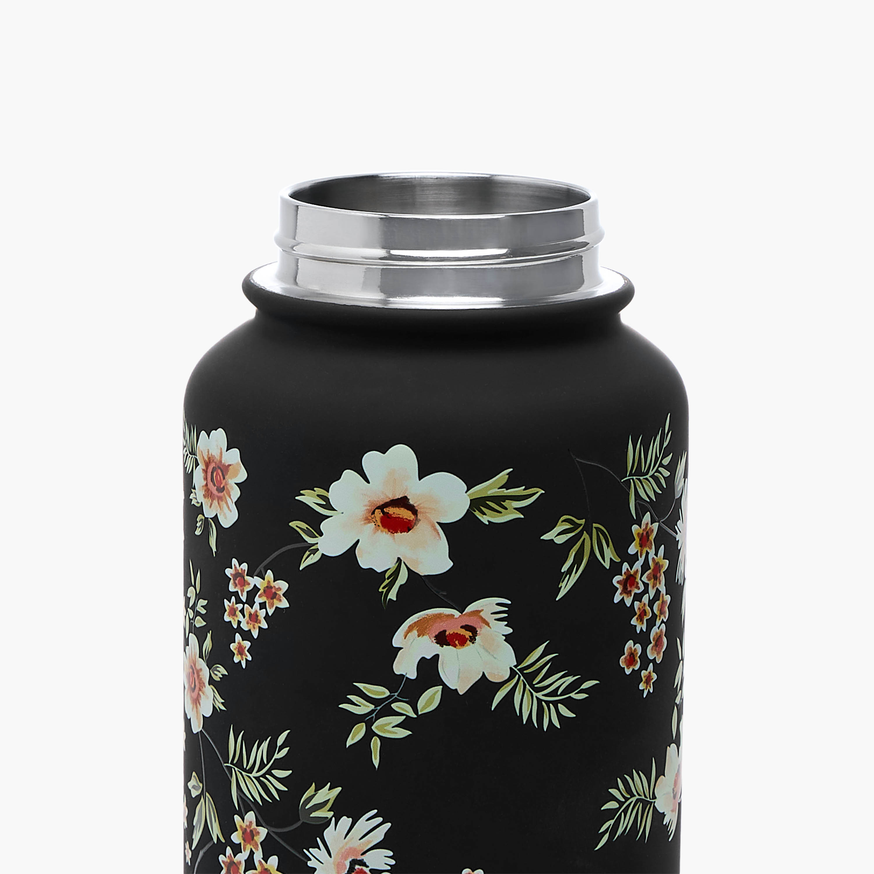 قارورة ماء ستانلس ستيل بفوهة وطبعات زهرية - 1 لتر-household-dining-drinkserveware-bottles-image-1