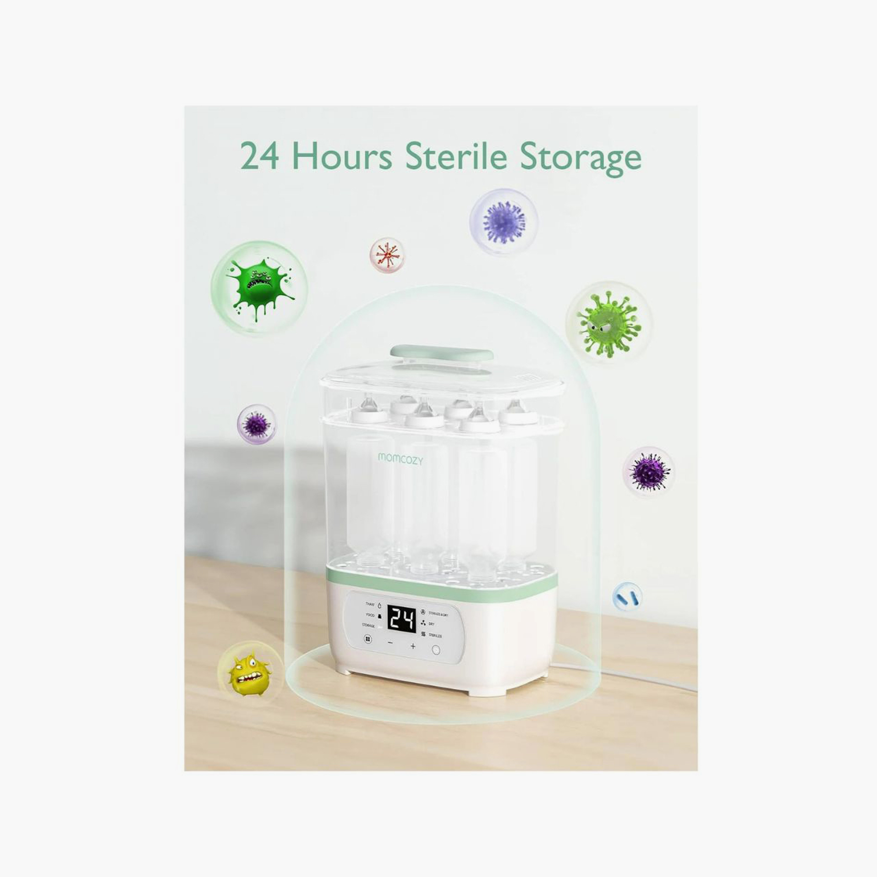 جهاز تعقيم وتجفيف الرضاعات 8 في 1 من مومكوزي - أبيض-baby-feeding-sterilizersandwarmers-image-1