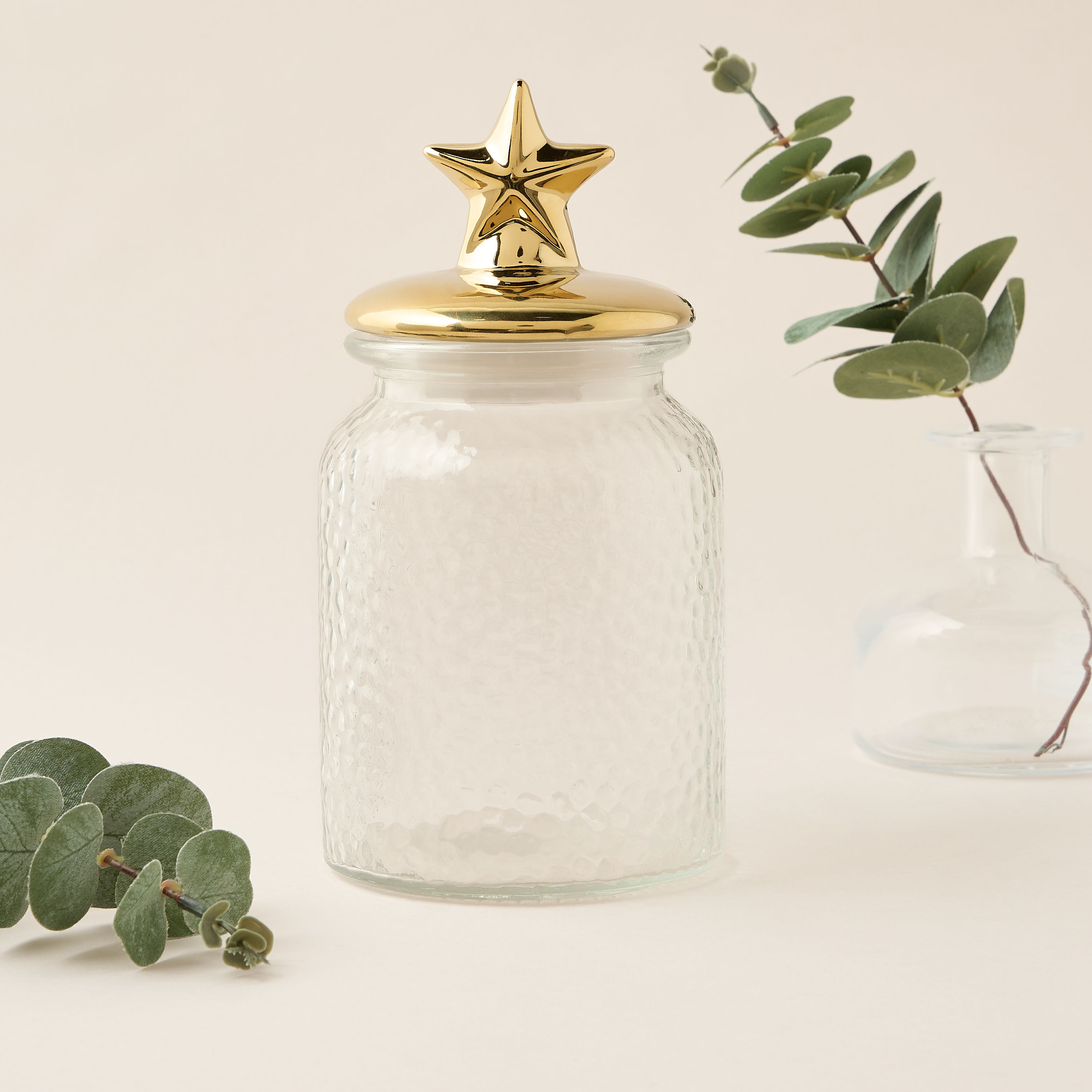 Textured Glass Canister with Star Top Lid-household-kitchen-foodstorage-canistersandjars-image-1