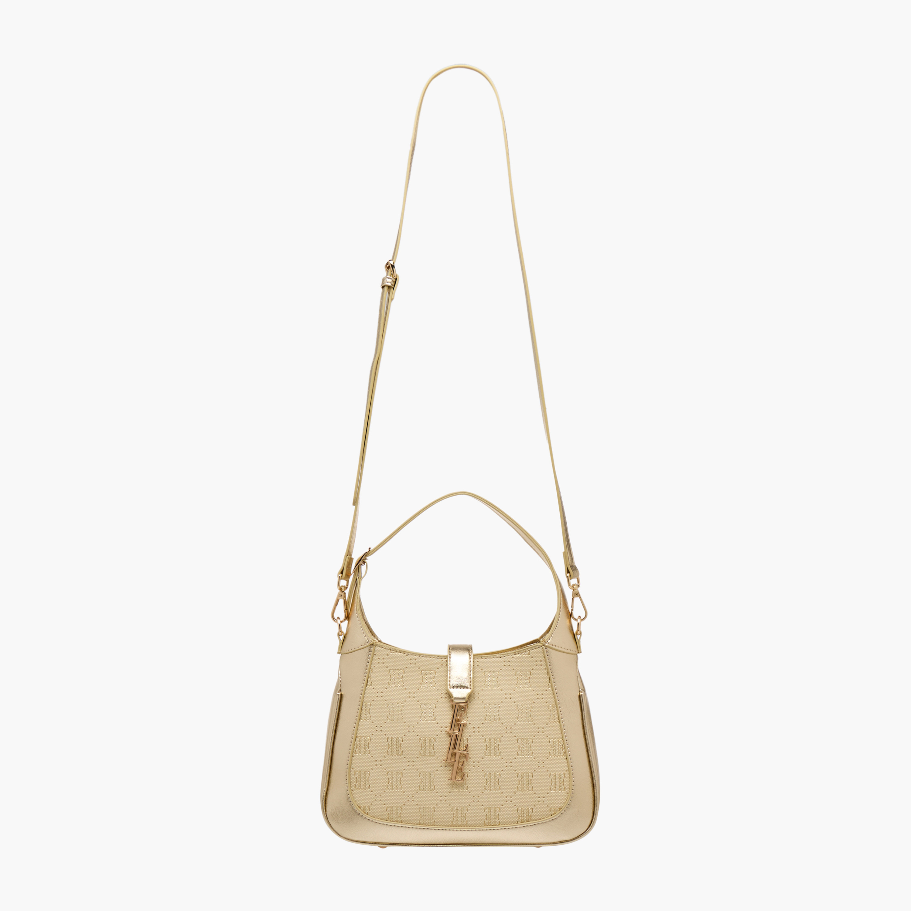 Elle Monogram Debossed Shoulder Bag with Detachable Strap-women-bagsandwallets-handbags-image-2