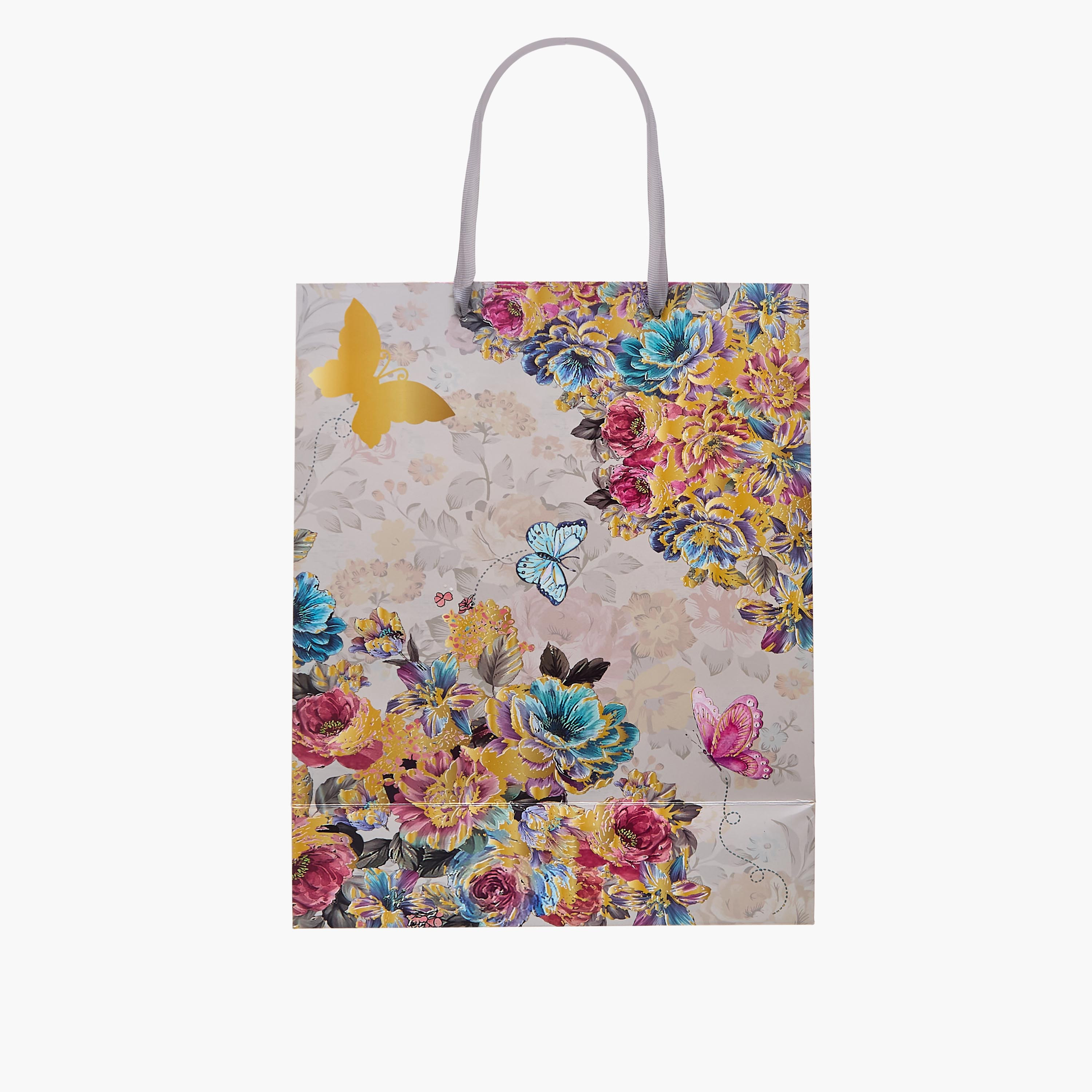 Butterfly and Flower Print Paper Gift Bag - Large-household-giftingaccessories-giftings-image-1