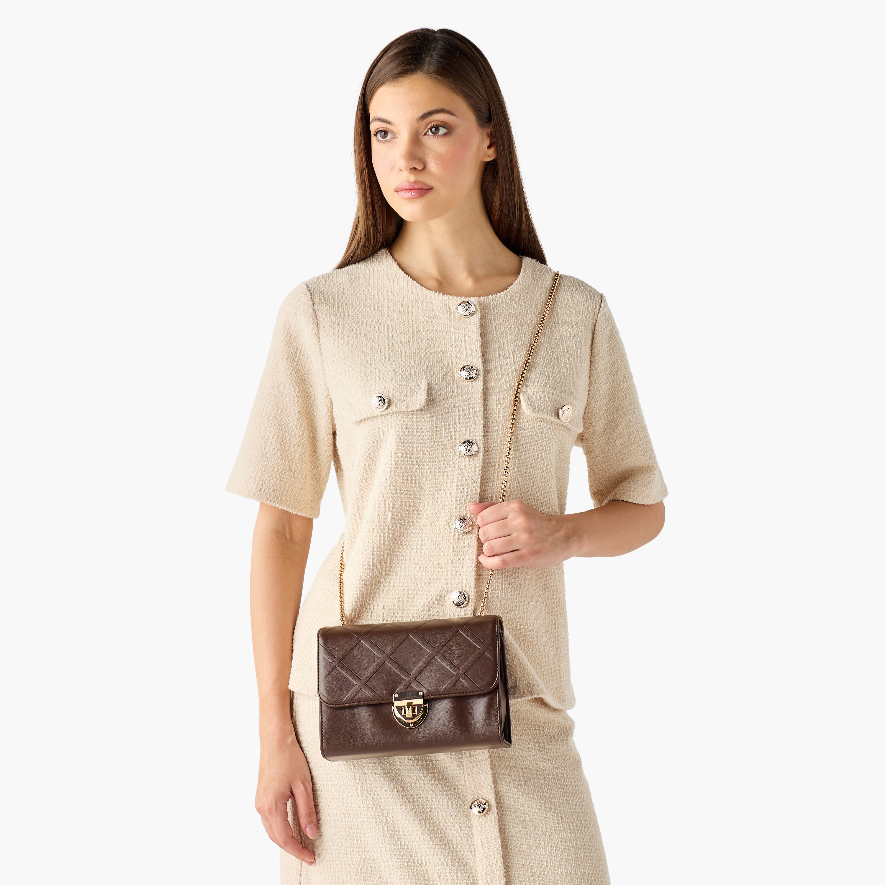 Adore Sam Textured Sling Bag with Chain Strap-women-bagsandwallets-handbags-image-2