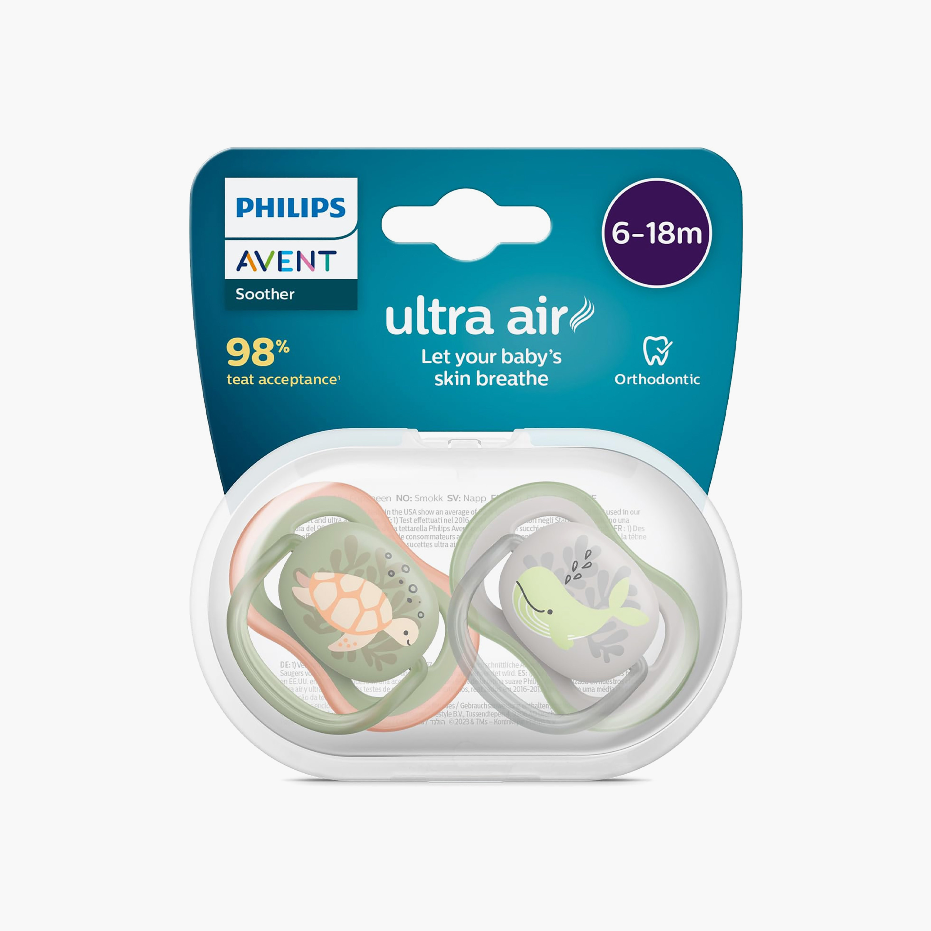Pack of 2 Philips Avent Ultra Air Baby Pacifier with Orthodontic Nipple, 6-18 Months-baby-feeding-pacifiers-image-2