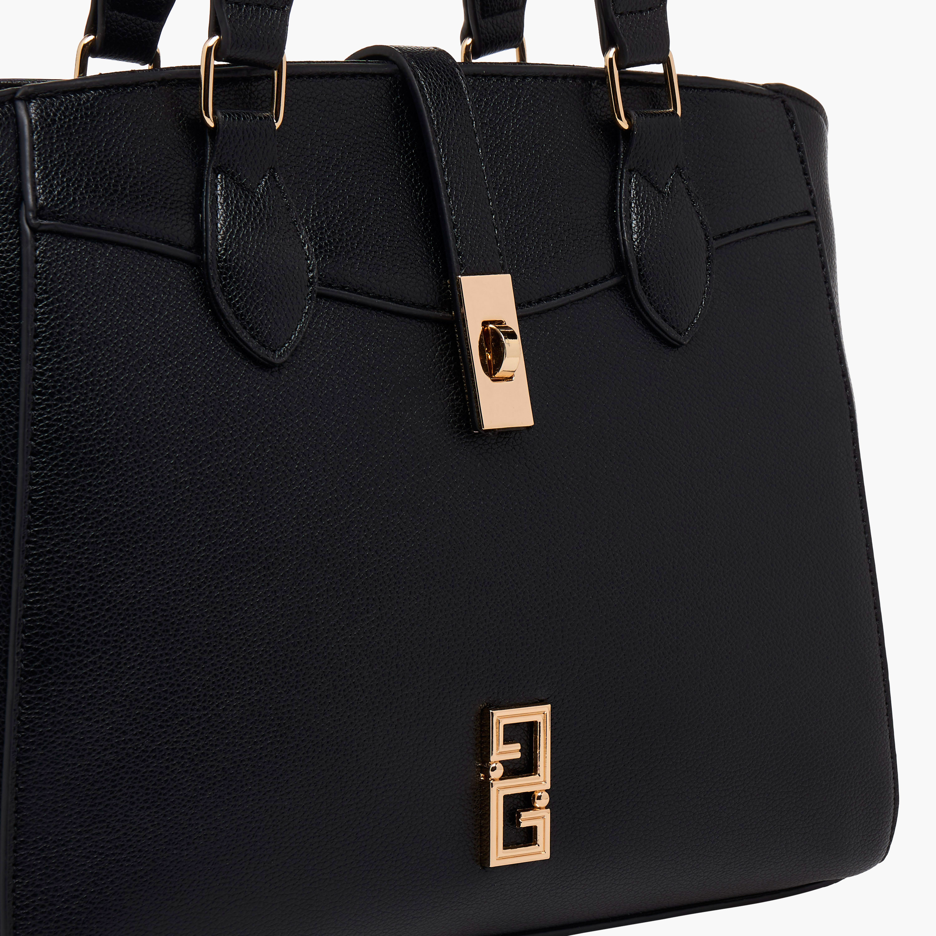 Adore Textured Tote Bag with Twist Lock Closure-women-bagsandwallets-handbags-image-4