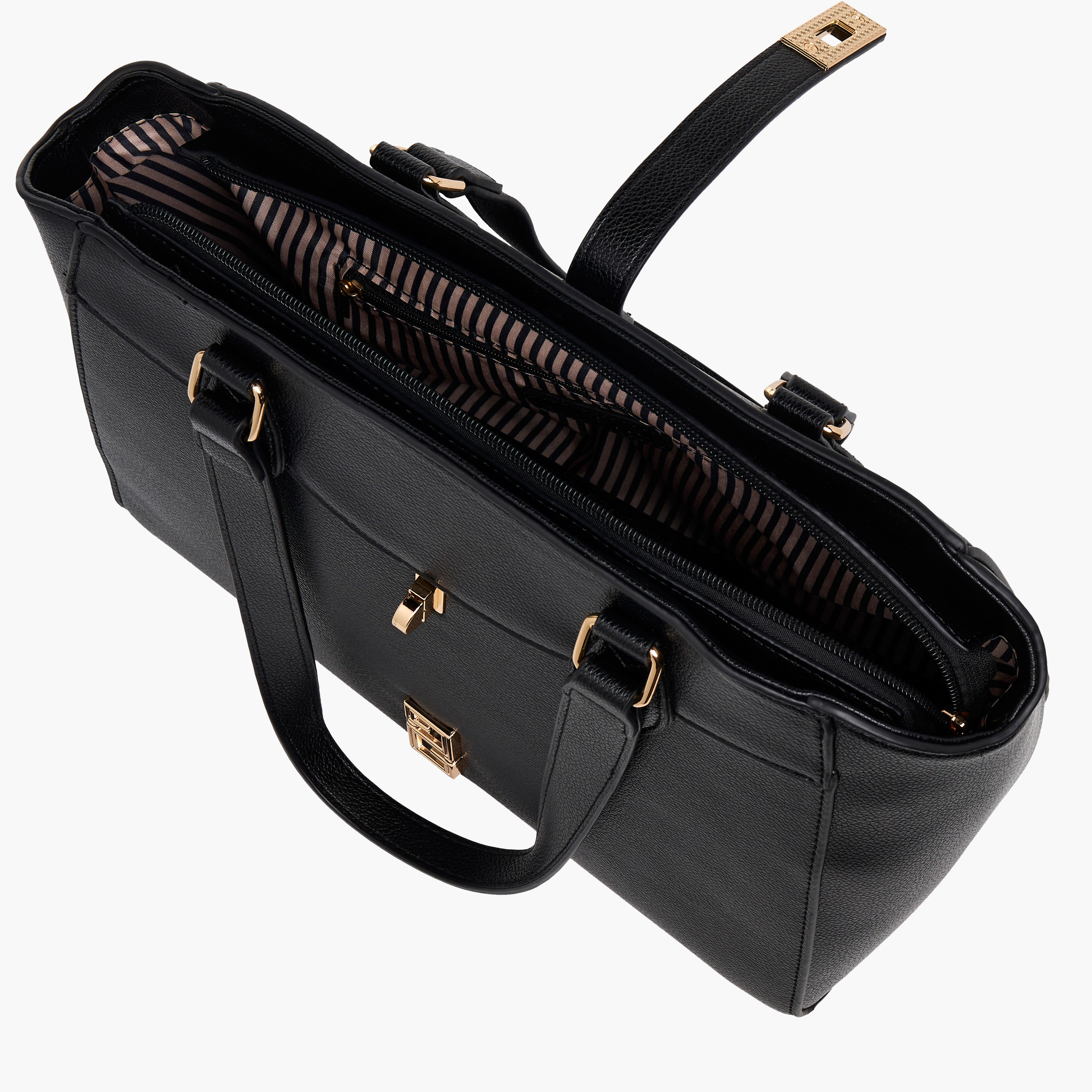 Adore Textured Tote Bag with Twist Lock Closure-women-bagsandwallets-handbags-image-7