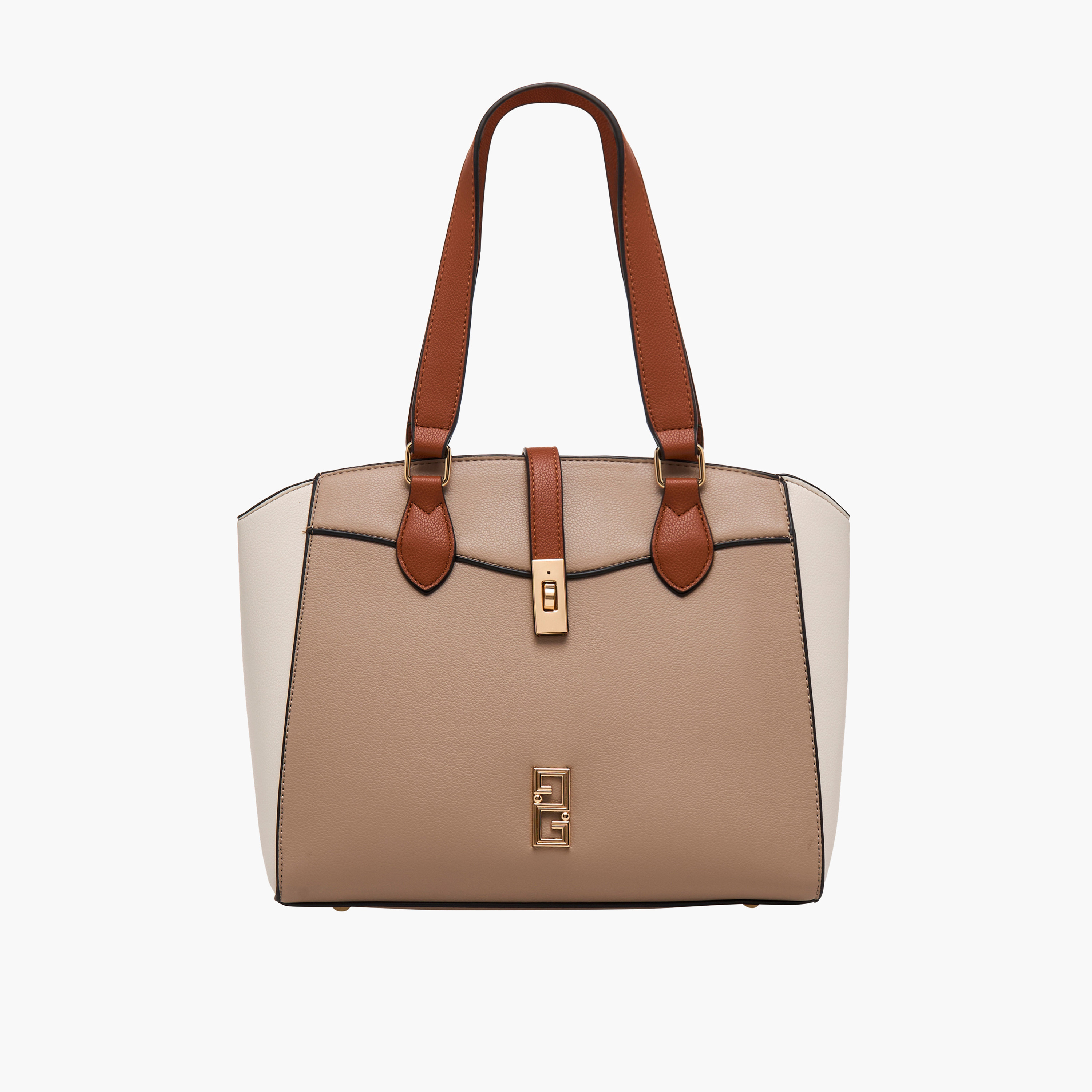 Adore Textured Tote Bag with Twist Lock Closure-women-bagsandwallets-handbags-image-1