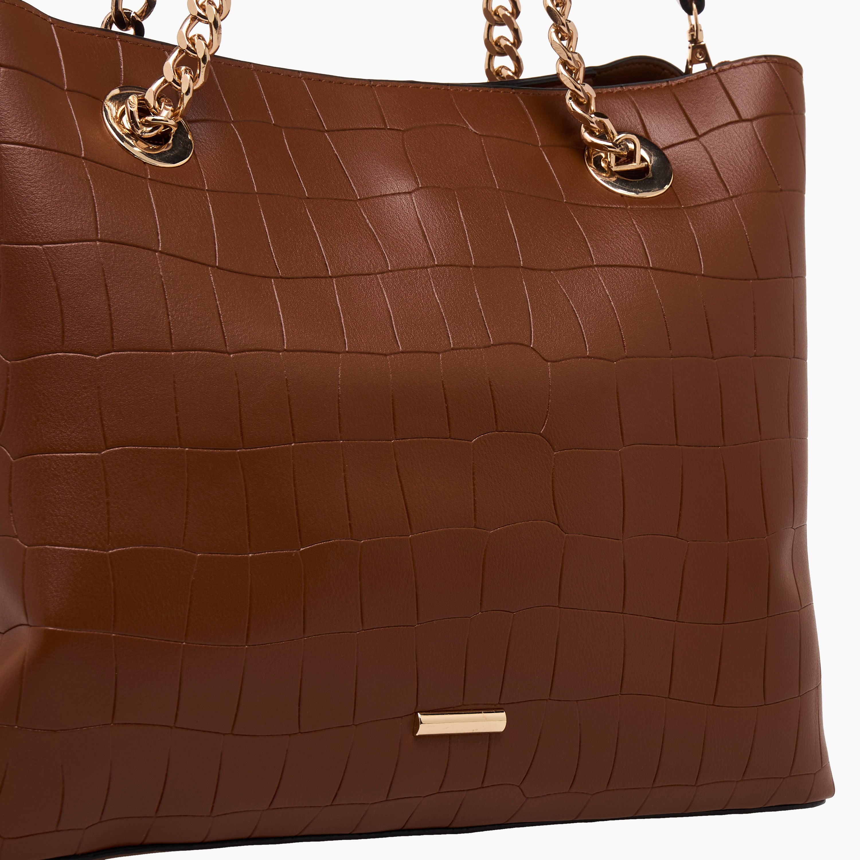 Adore Textured Tote Bag with Zip Closure-women-bagsandwallets-handbags-image-4